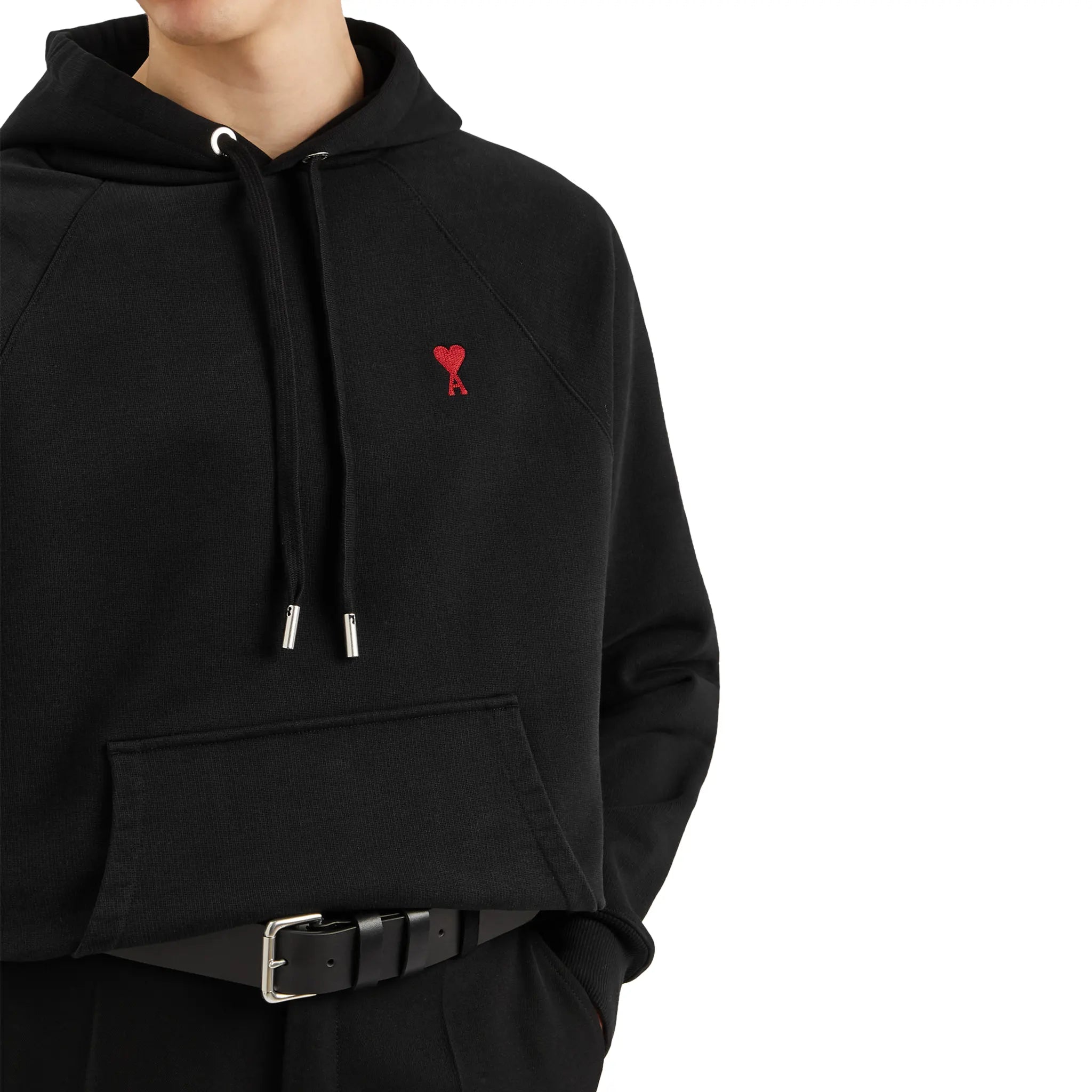 Ami Paris Ami De Coeur Logo Cotton Black Hoodie for Men - Casual Streetwear Pullover Sweatshirt | Perfect for Everyday Wear, Gym & Outfits