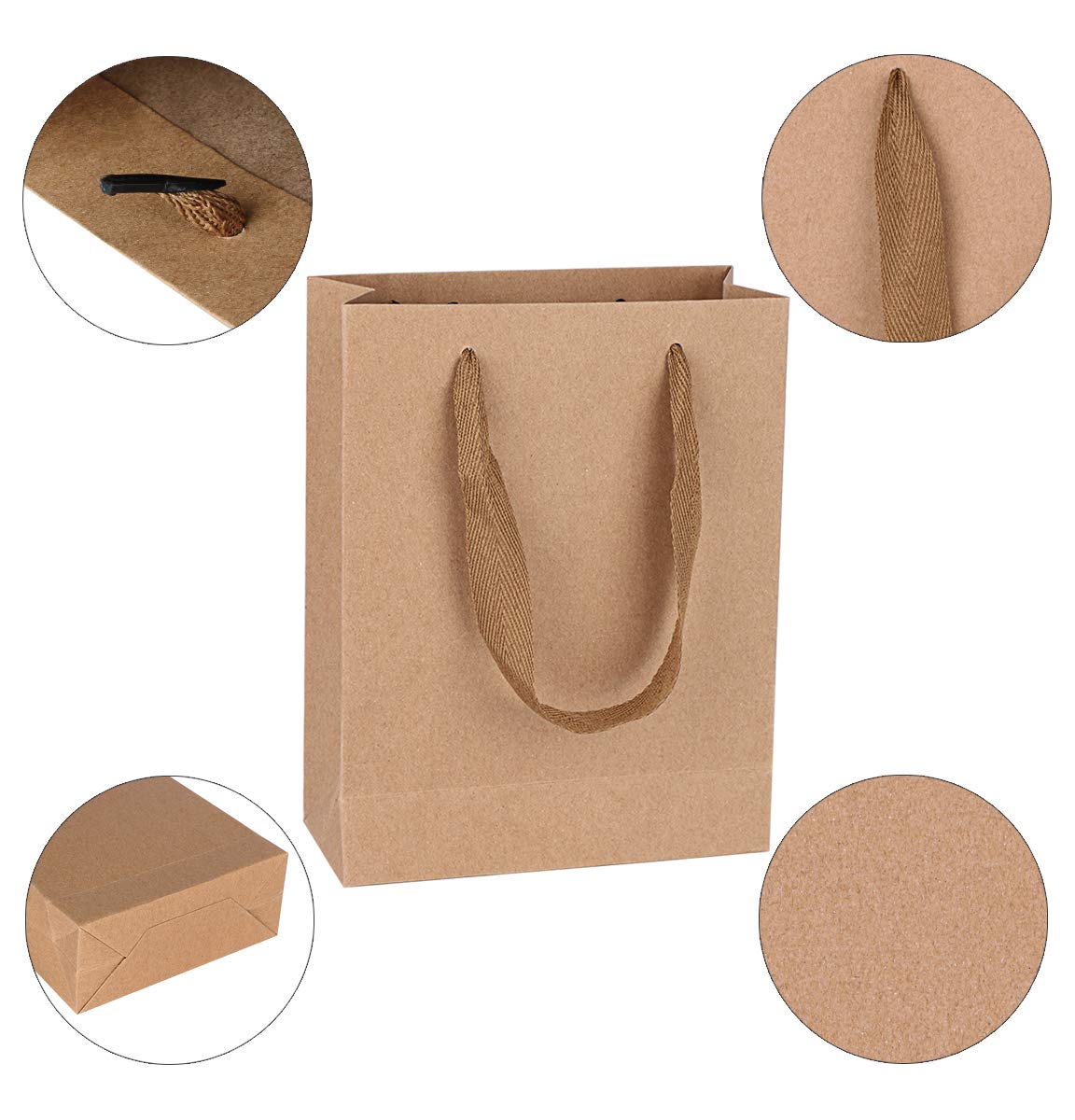 50-Pack Brown Kraft Paper Gift Bags with Handles - 5.9