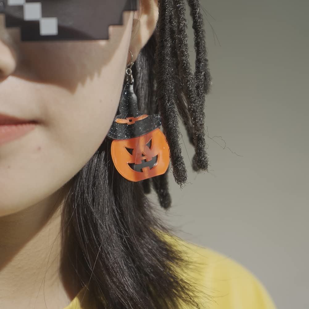 Halloween Earrings for Women - Pumpkin Ghost Witch Bat Spider Skull Dangle Earrings in Purple, Orange & Black | Perfect for Costume Parties, Trick or Treat & Spooky Season Outfits