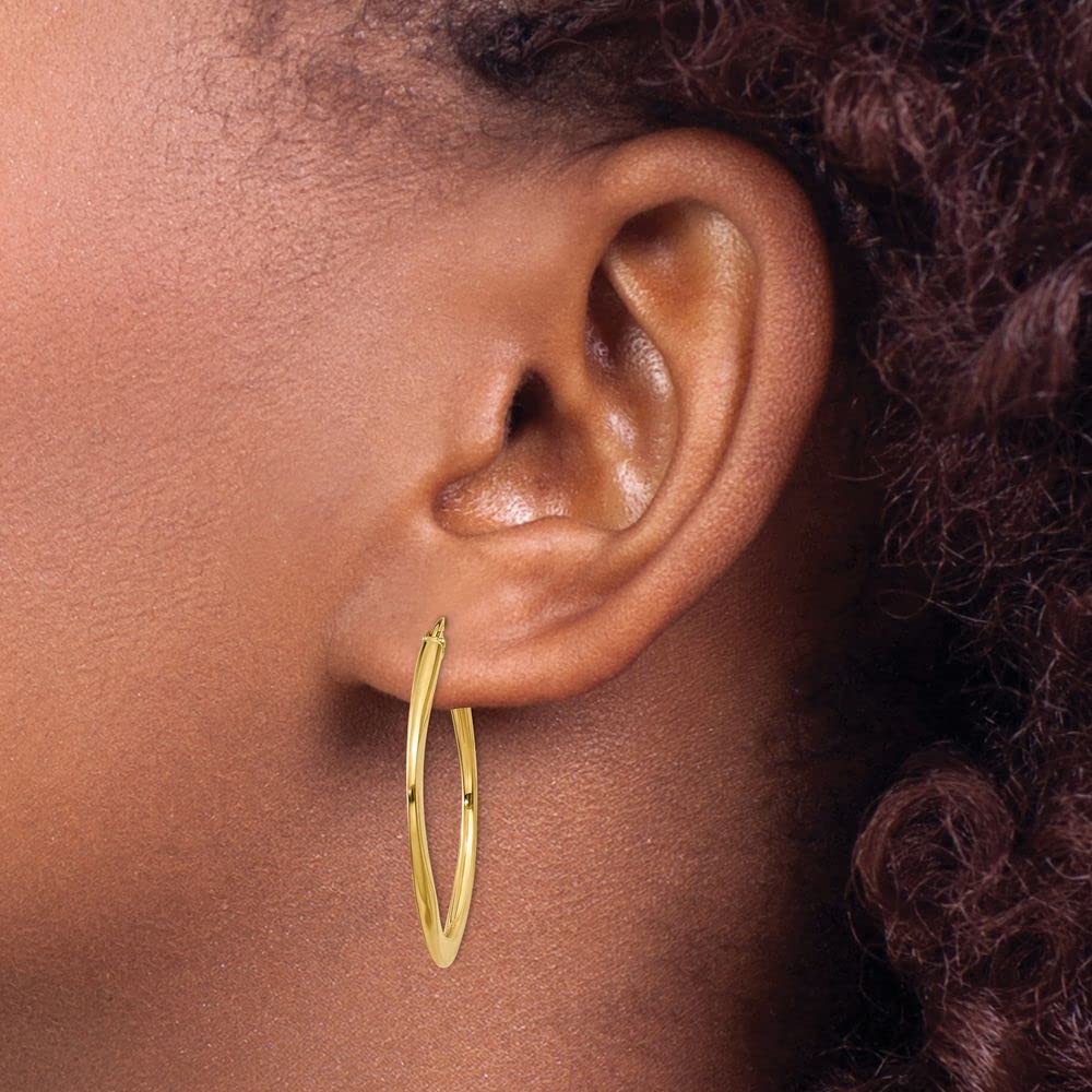 14K Yellow Gold Tapered Square Tube Hoop Earrings 30mm - Elegant Dainty Minimalist Jewelry for Women, Perfect for Everyday Wear, Date Night & Special Occasions