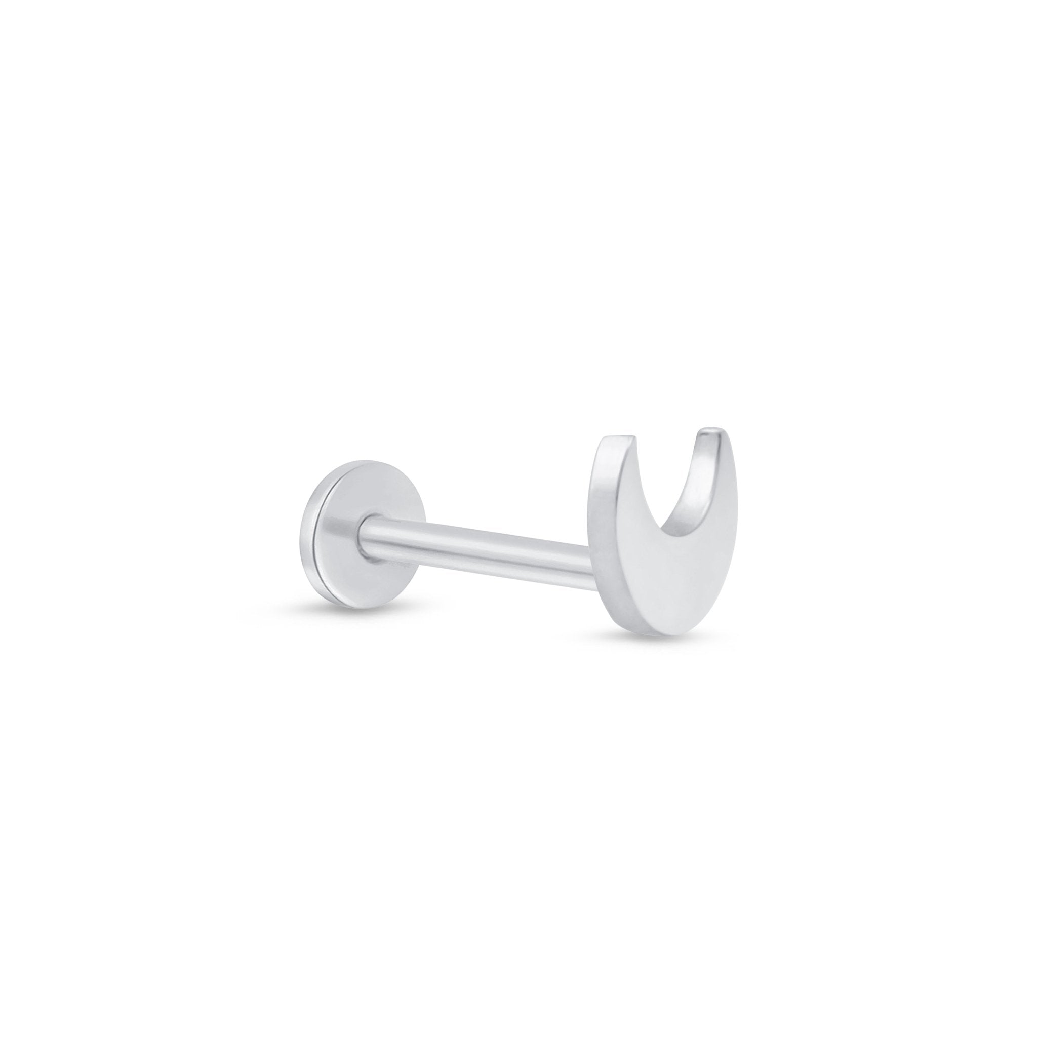 14K White Gold Crescent Moon Flat Back Stud Earrings - Minimalist Dainty Jewelry for Women, Perfect for Everyday Wear & Special Occasions