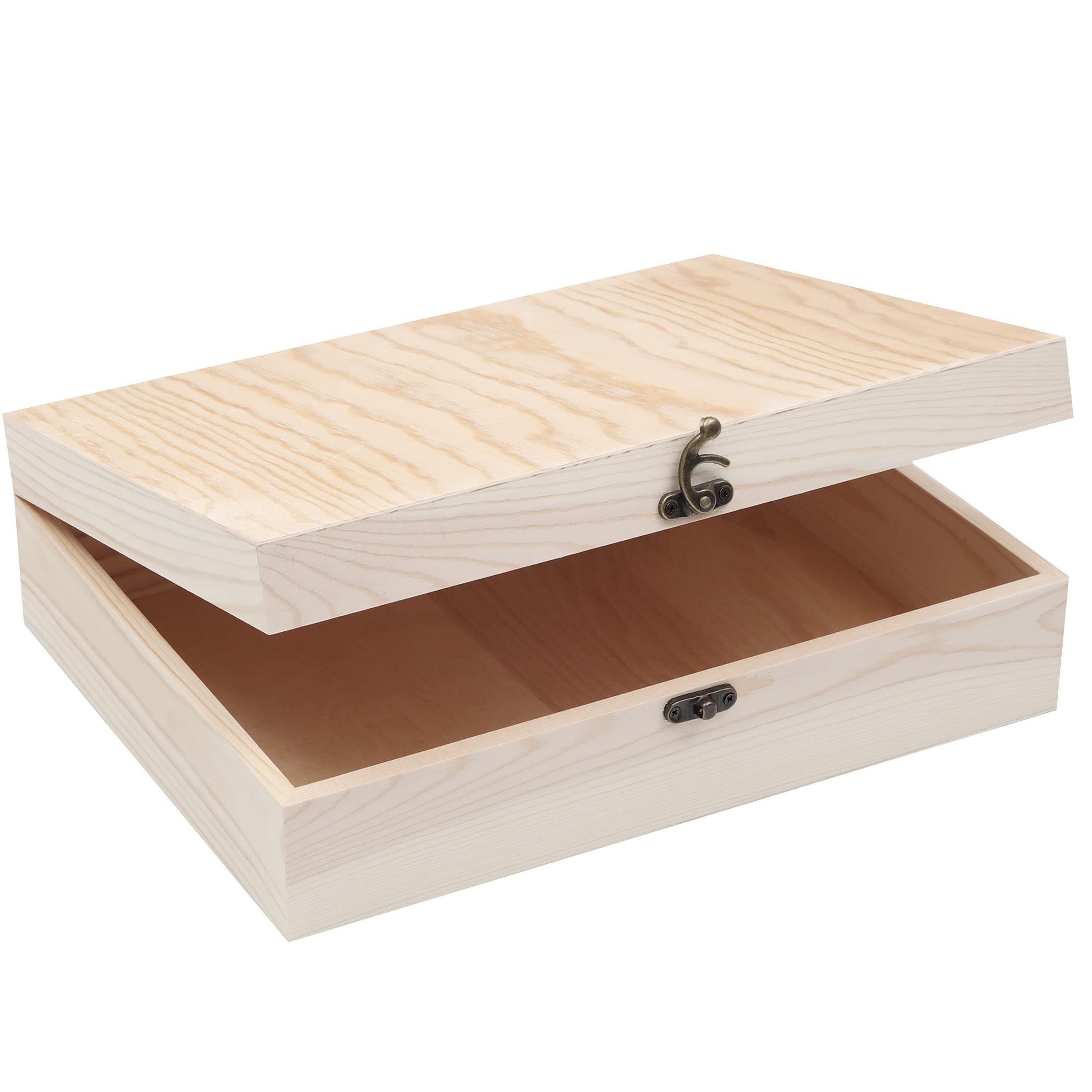 Unfinished Pine Wood Box with Hinged Lid - 12