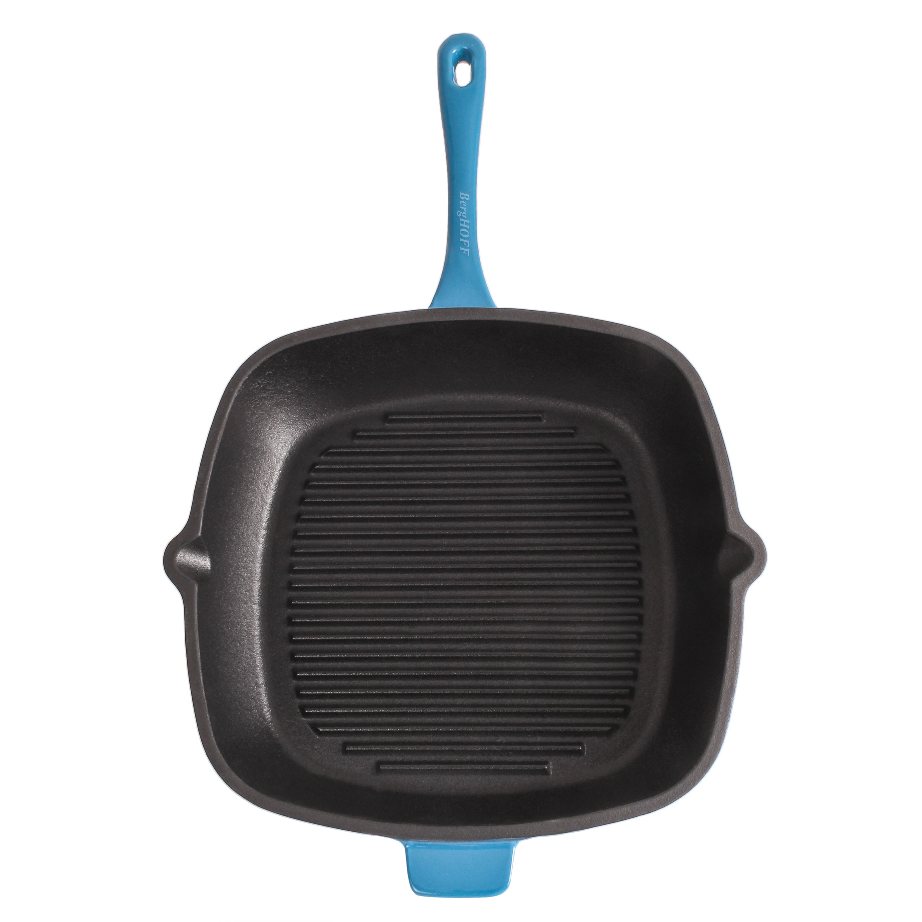 BergHOFF Neo Cast Iron Square Grill Pan 11 Inch - Blue Nonstick Skillet for Steak, Burgers & Vegetables | Perfect for Indoor & Outdoor Cooking, Camping, BBQ & Stovetop Use