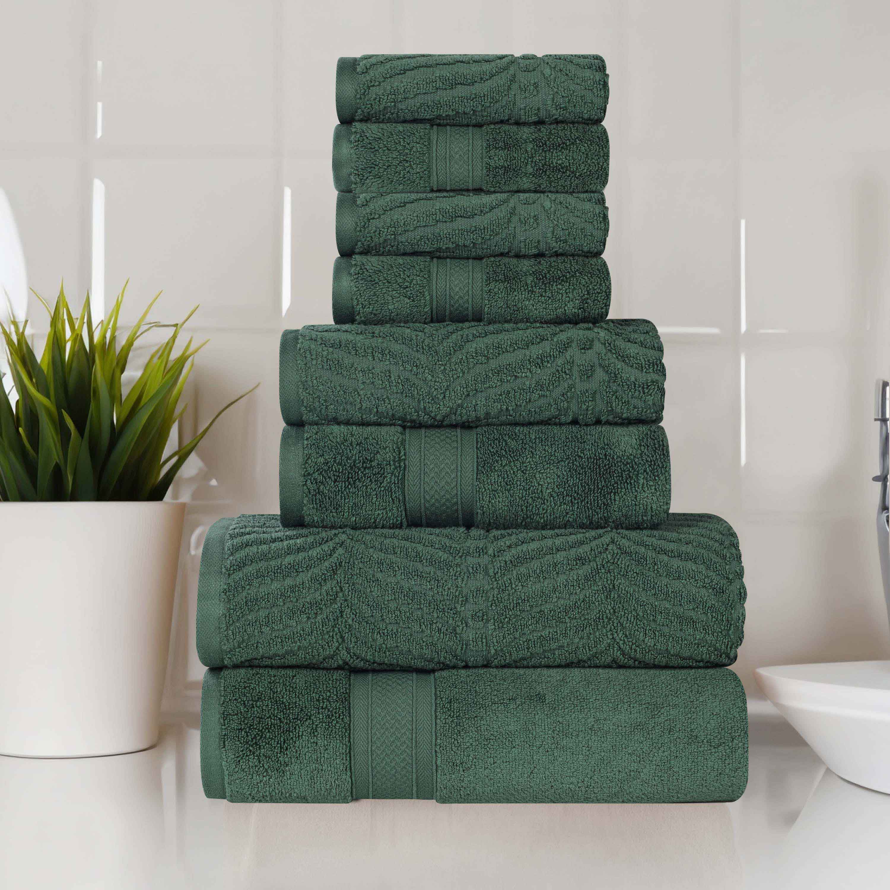 Premium Zero Twist Cotton 8-Piece Towel Set - Solid & Jacquard Chevron Design for Bath, Spa, and Luxury Home Decor