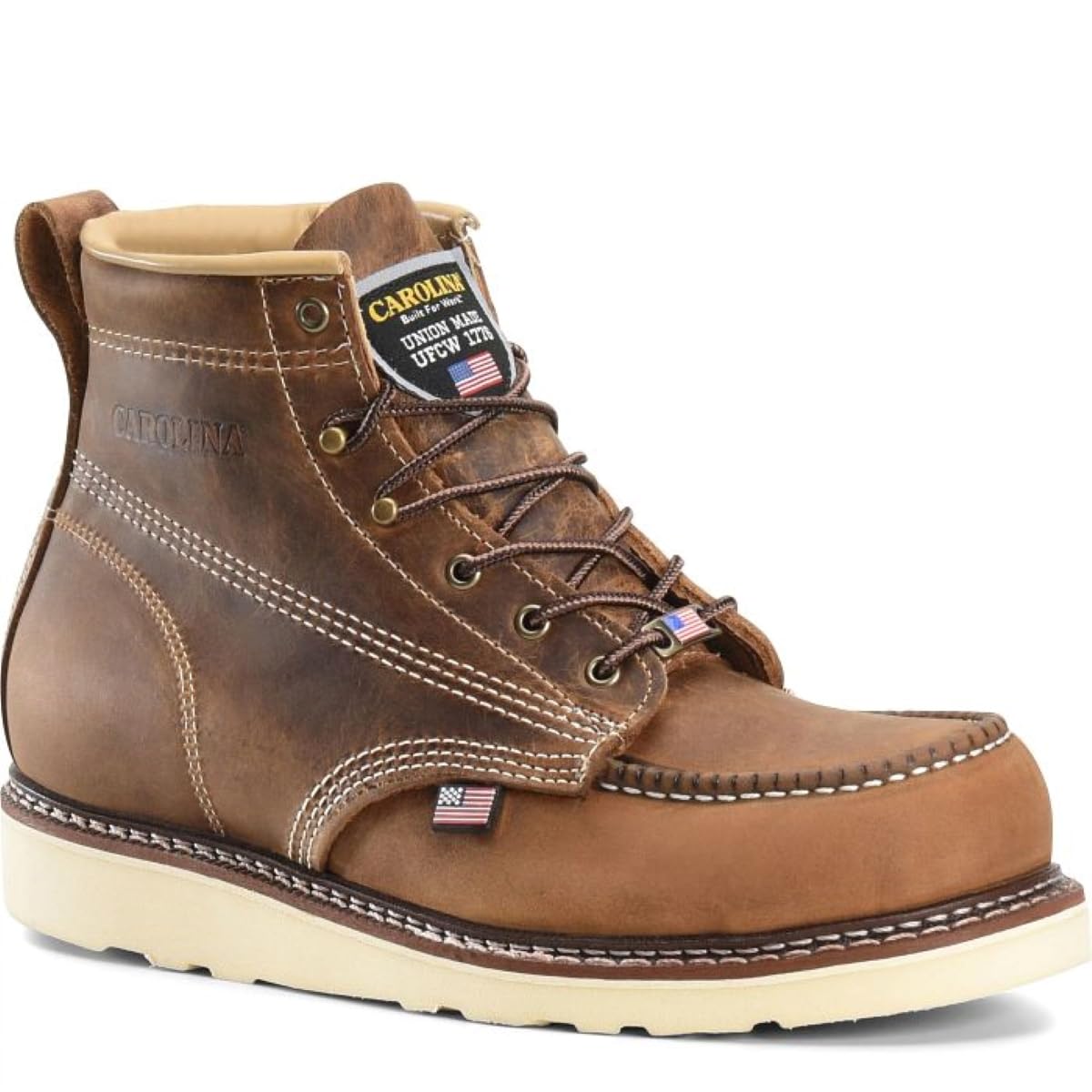 Carolina AMP USA 6 Inch Men's Soft Moc Toe Work Boots - American Made Leather Safety Shoes with Oil & Slip Resistant Outsole, Comfortable Poron Insole - Ideal for Construction, Warehouse & Outdoor Work