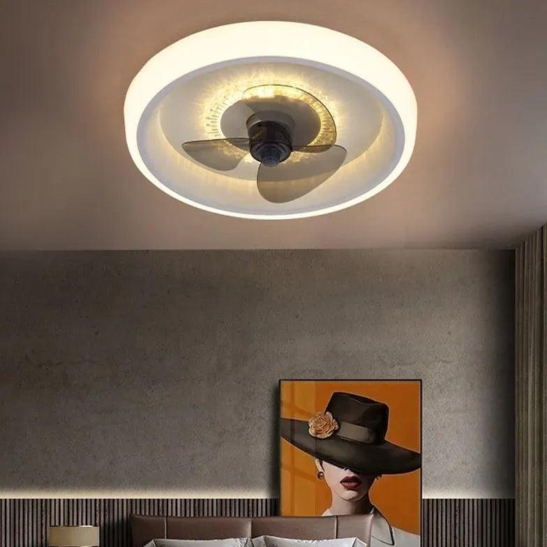 Modern Round Clear Glass Ceiling Fan with LED Light - Perfect for Living Room, Bedroom, and Office Spaces