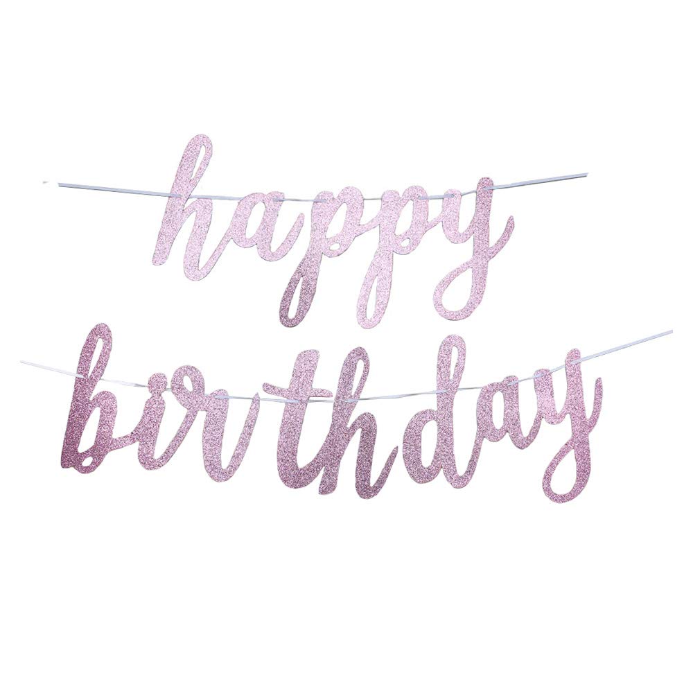 MAGQOO Purple Pink Glitter Happy Birthday Banner Garland - Kids Birthday Party Decorations, Home Decor for Baby Shower, Bridal Shower & Anniversary Celebrations