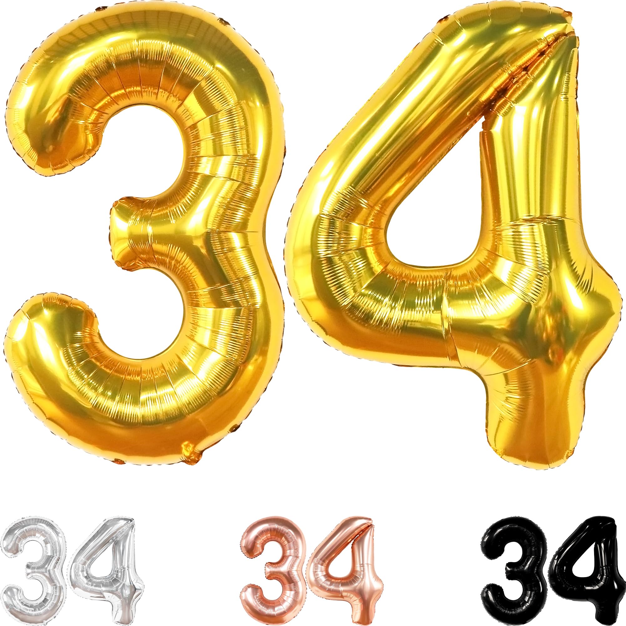 KatchOn Giant Gold 34 Balloon Numbers - 40 Inch Large Foil Balloons for Birthday Party Decorations | 34th Birthday Decor for Women & Men | Anniversary Celebration, Photo Backdrop, Graduation, Baby Shower Decorations