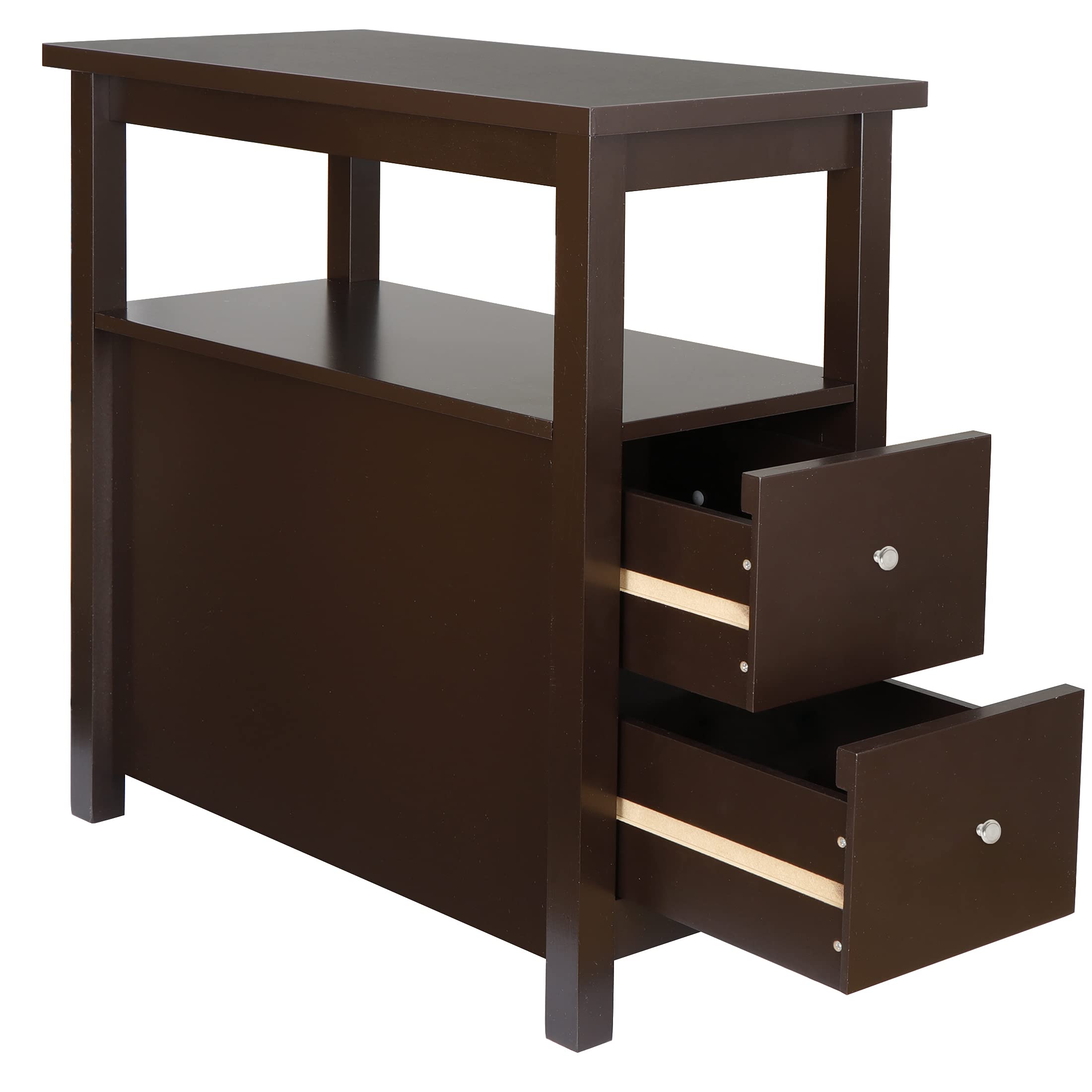2-Piece Narrow End Table Set with 2 Drawers & Storage Shelf - 3-Tier Slim Sofa Side Table for Living Room, Bedroom & Small Spaces - Espresso Finish | Perfect for Apartment Decor, Coffee Table Alternative & Space-Saving Furniture