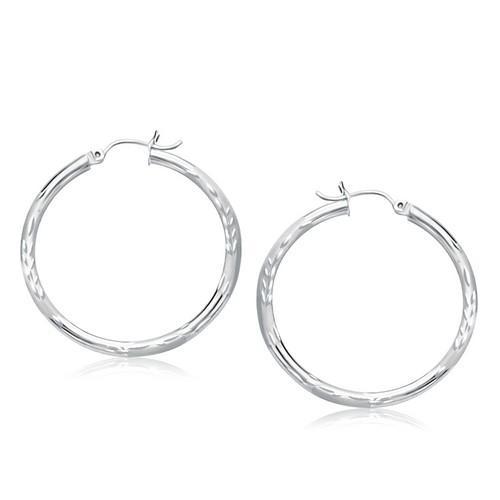 14K White Gold Fancy Diamond Cut Hoop Earrings for Women - 35mm Dangle Hoops - Perfect for Parties, Weddings & Everyday Elegance