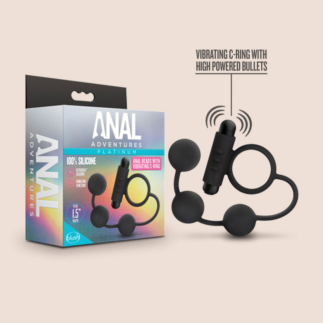 Premium Platinum Anal Balls with Vibrating C-Ring | Silicone Anal Beads for Couples & Solo Play | Enhance Intimacy & Sensation in the Bedroom