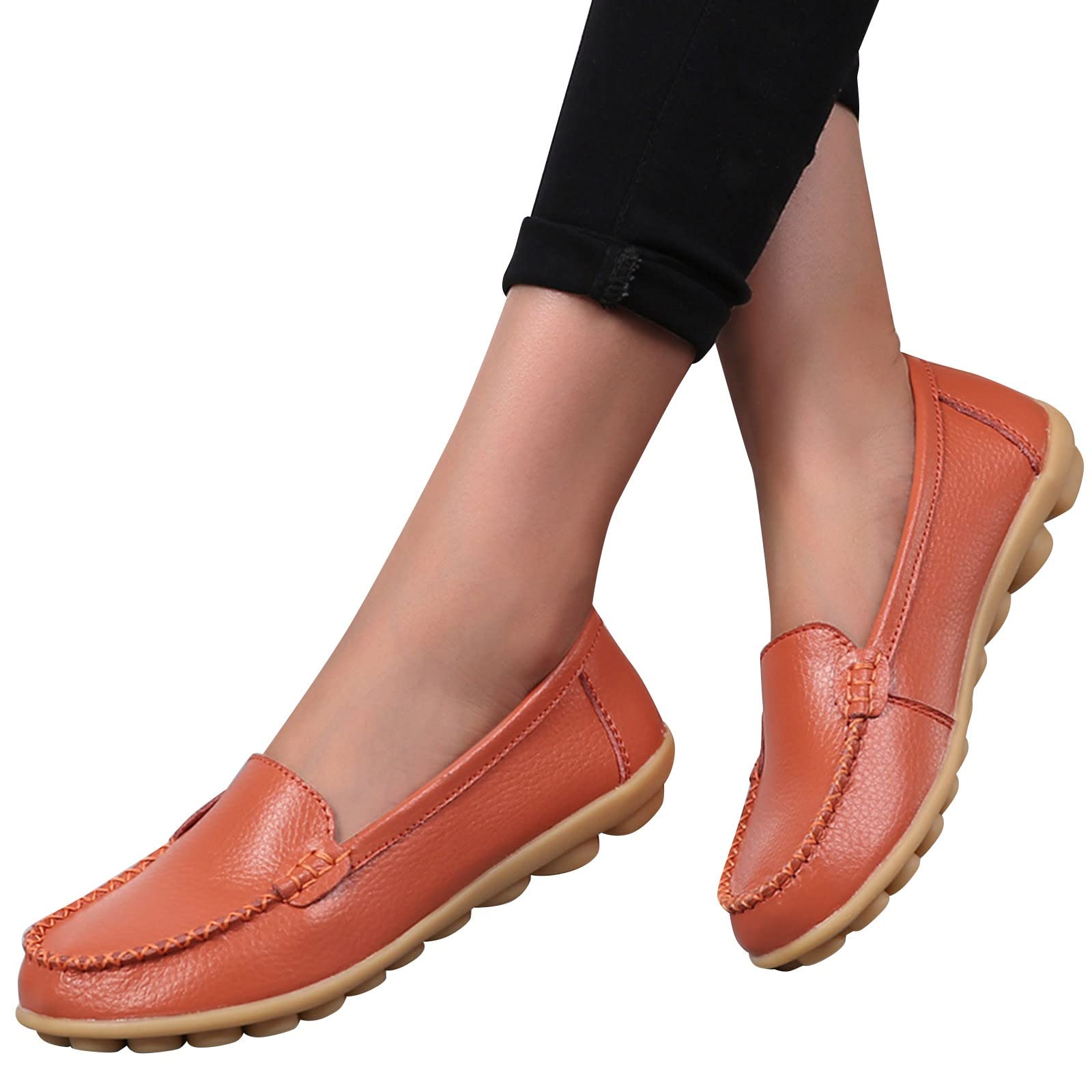 Women's Breathable Lace-Up Casual Flats - Comfortable Fashion Sneakers for Everyday Wear | Perfect for Walking, Work & Outfits (Orange)