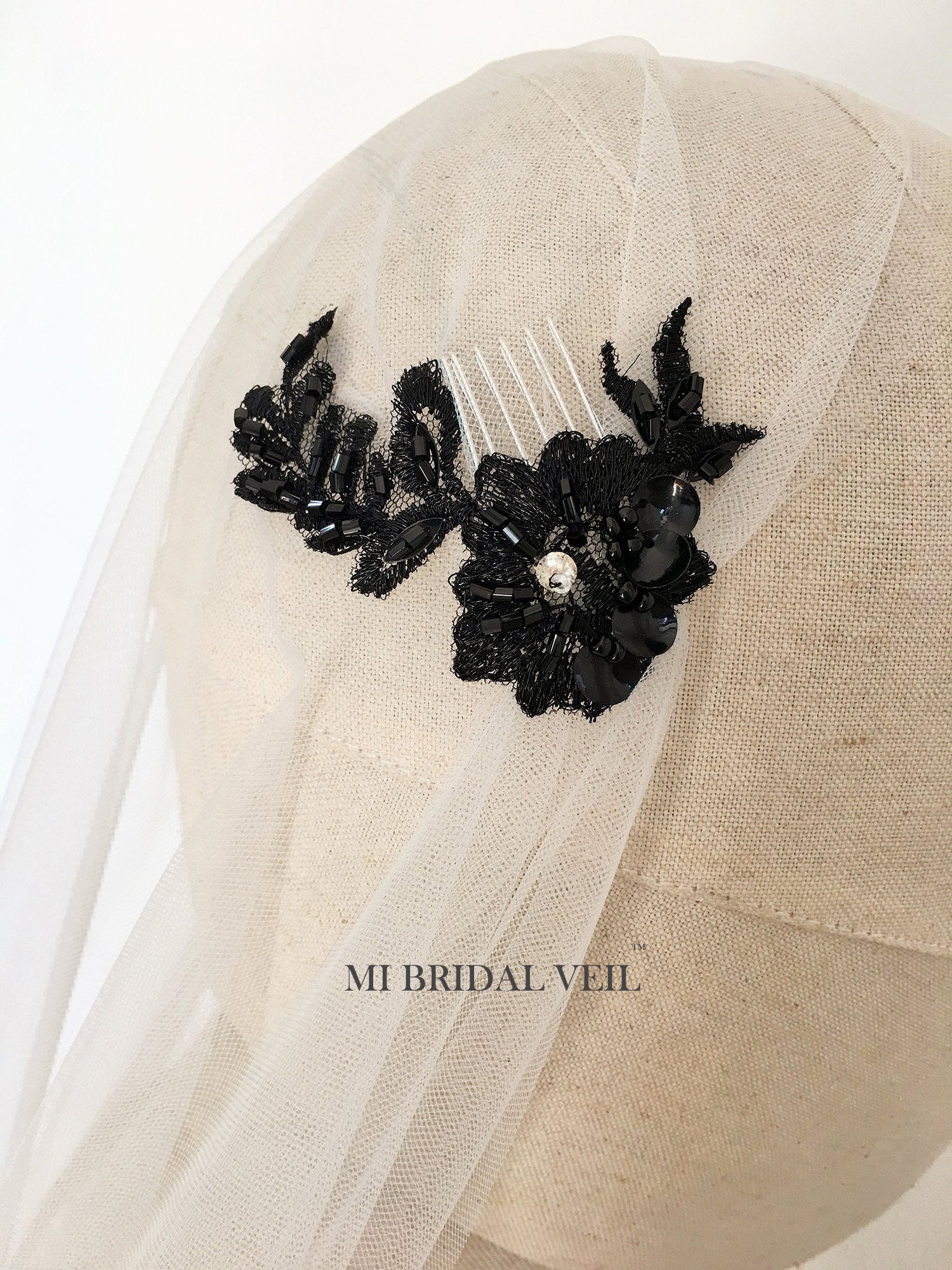 Juliet Cap Wedding Veil - Vintage Style Beaded Black Bridal Veil with Boho Charm | Perfect for Vintage Weddings, Boho Bridal Looks & Romantic Ceremonies