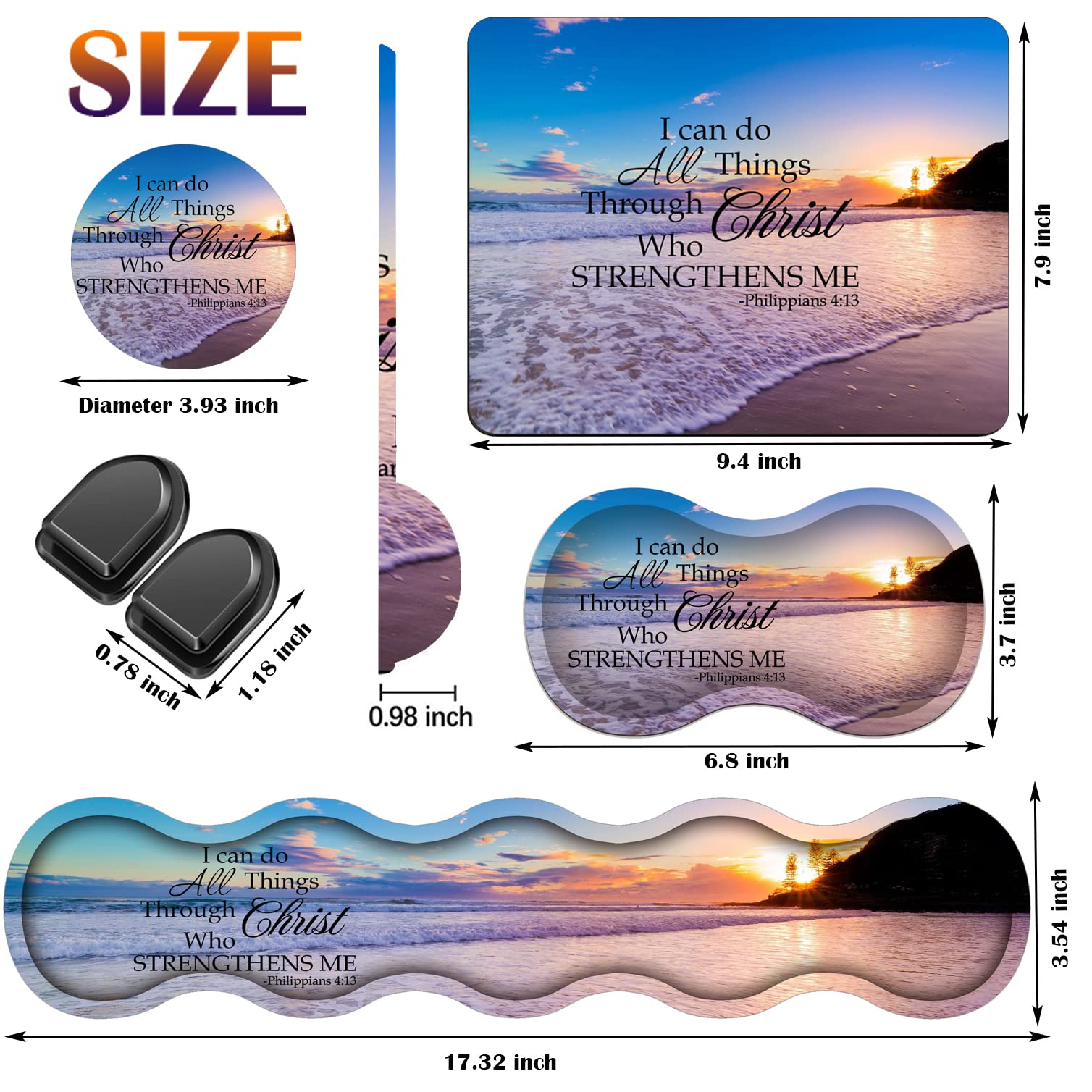 Ergonomic Keyboard & Mouse Wrist Rest Pad Set with Anti-Slip Mouse Pad & Coaster - Comfortable Wrist Support for Pain Relief - Perfect for Home, Office & Gaming Workstations - Bible Verse Philippians 4:13 Design