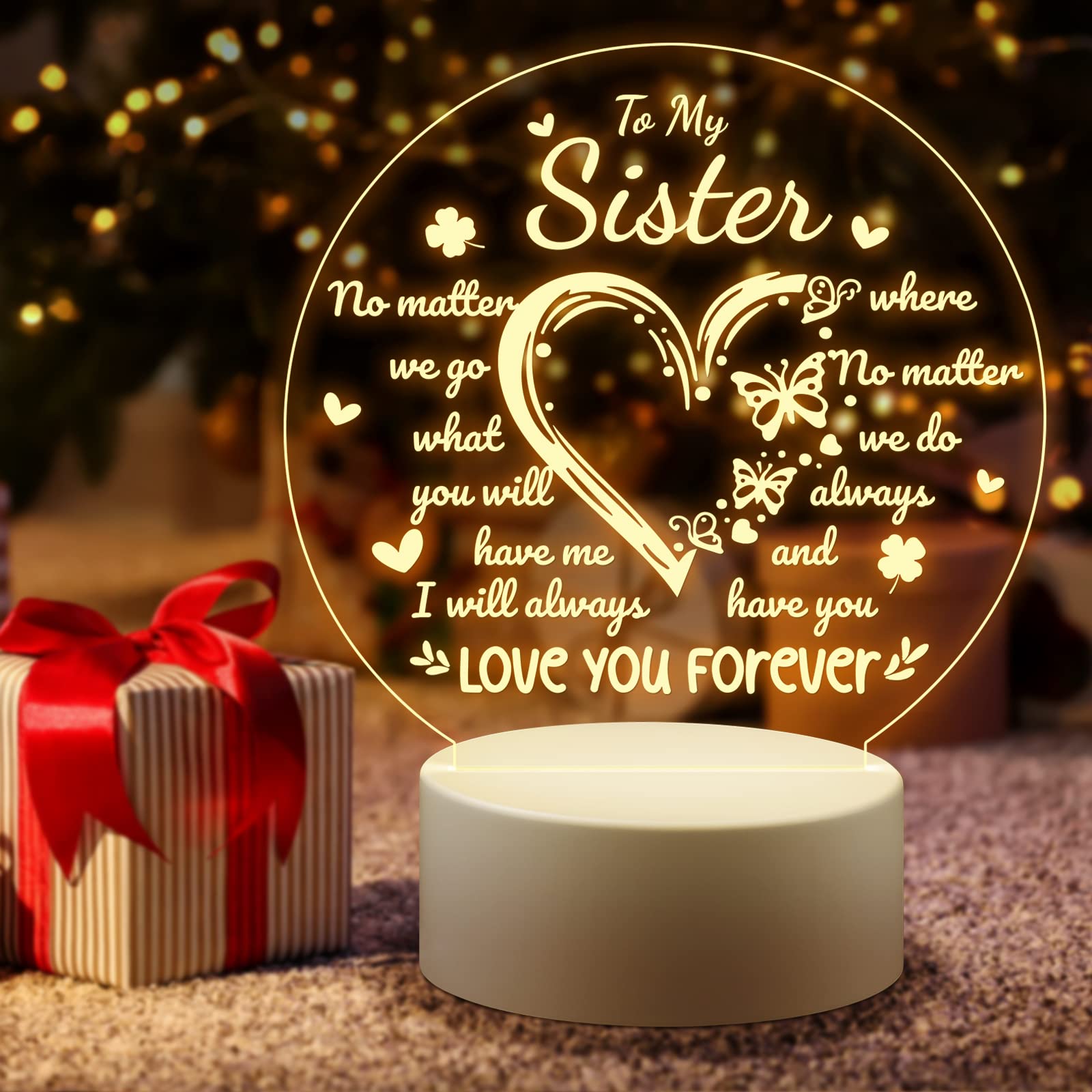 Swathie Sisters Acrylic Night Light - Heartwarming Birthday & Christmas Gift for Sister, Best Sister Gifts for Bedroom Decor & Nighttime Comfort