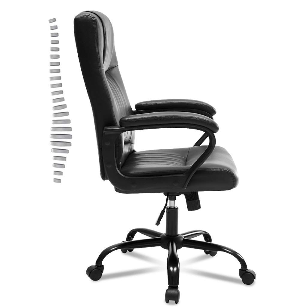 Ergonomic Office Chair - Adjustable PU Leather Gaming Desk Chair with Swivel & Rocking, Black Executive Computer Chair for Home Office, Gaming & Work Tasks