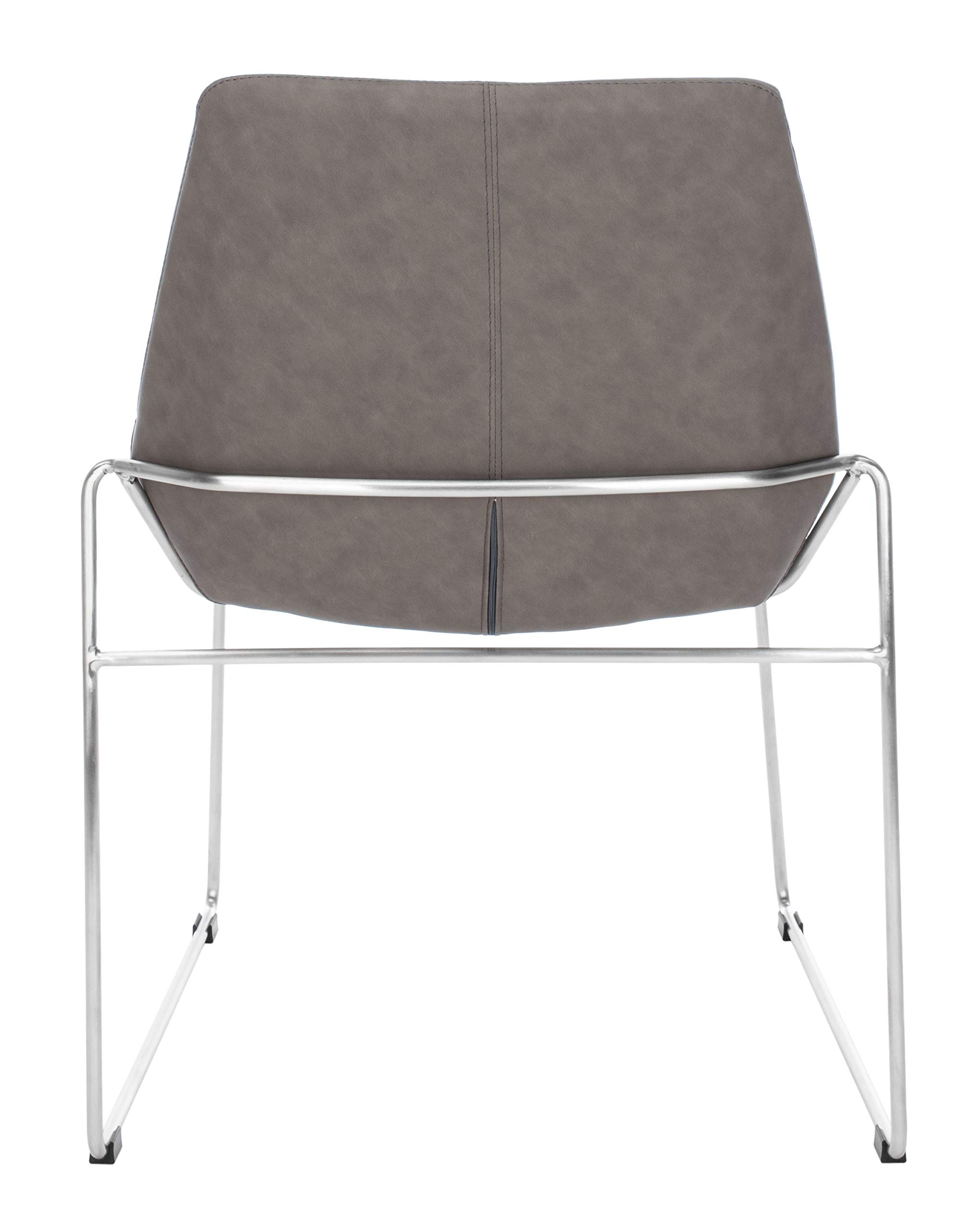 Safavieh Home Alexis Mid-Century Modern Dining Chairs - Set of 2, Ash Faux Leather & Silver Metal Frame - Perfect for Kitchen, Dining Room & Office Use