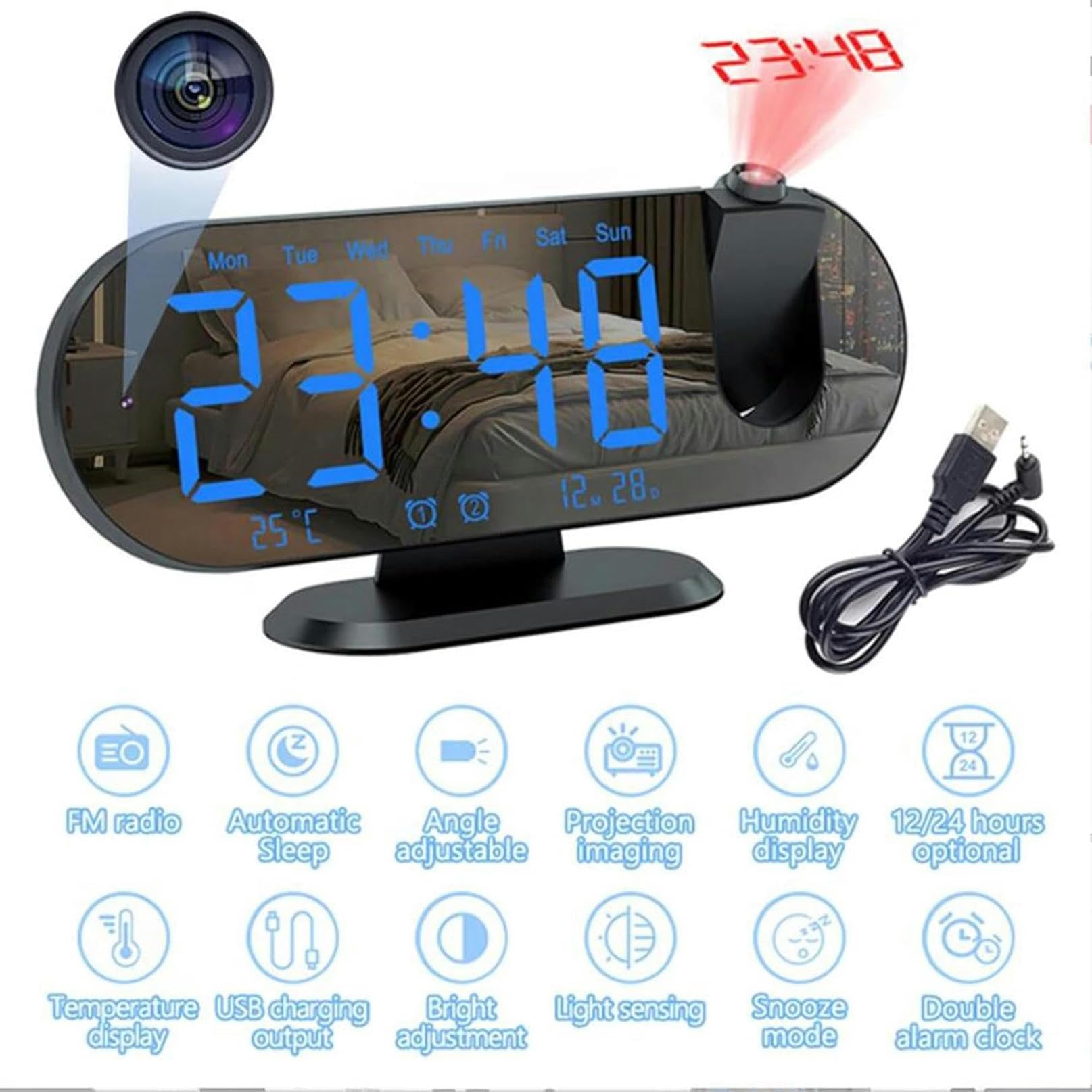 FKINGLRK Mini 1080p HD WiFi Hidden Camera Clock - Motion Detection Alarm Clock with Night Vision, Perfect for Home Security, Office Monitoring & Baby Room Surveillance
