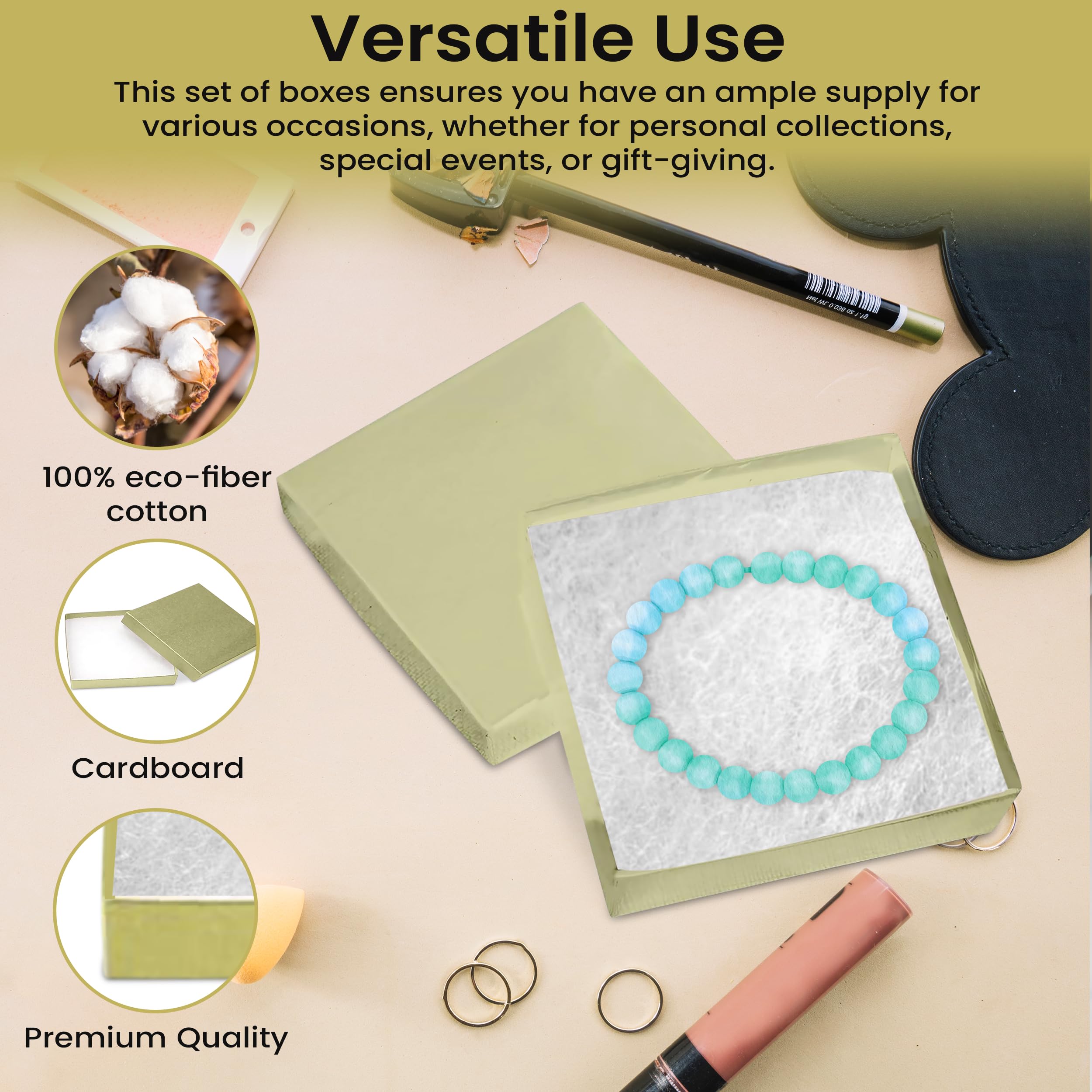15 Pack Gold Jewelry Gift Boxes 3.5x3.5x0.87 Inch - Premium Cotton Filled Cardboard Jewelry Storage Box with Lids - Made in USA - Perfect for Bracelets, Necklaces, Rings & Earrings - Great for Gifting, Wedding Favors & Retail Display