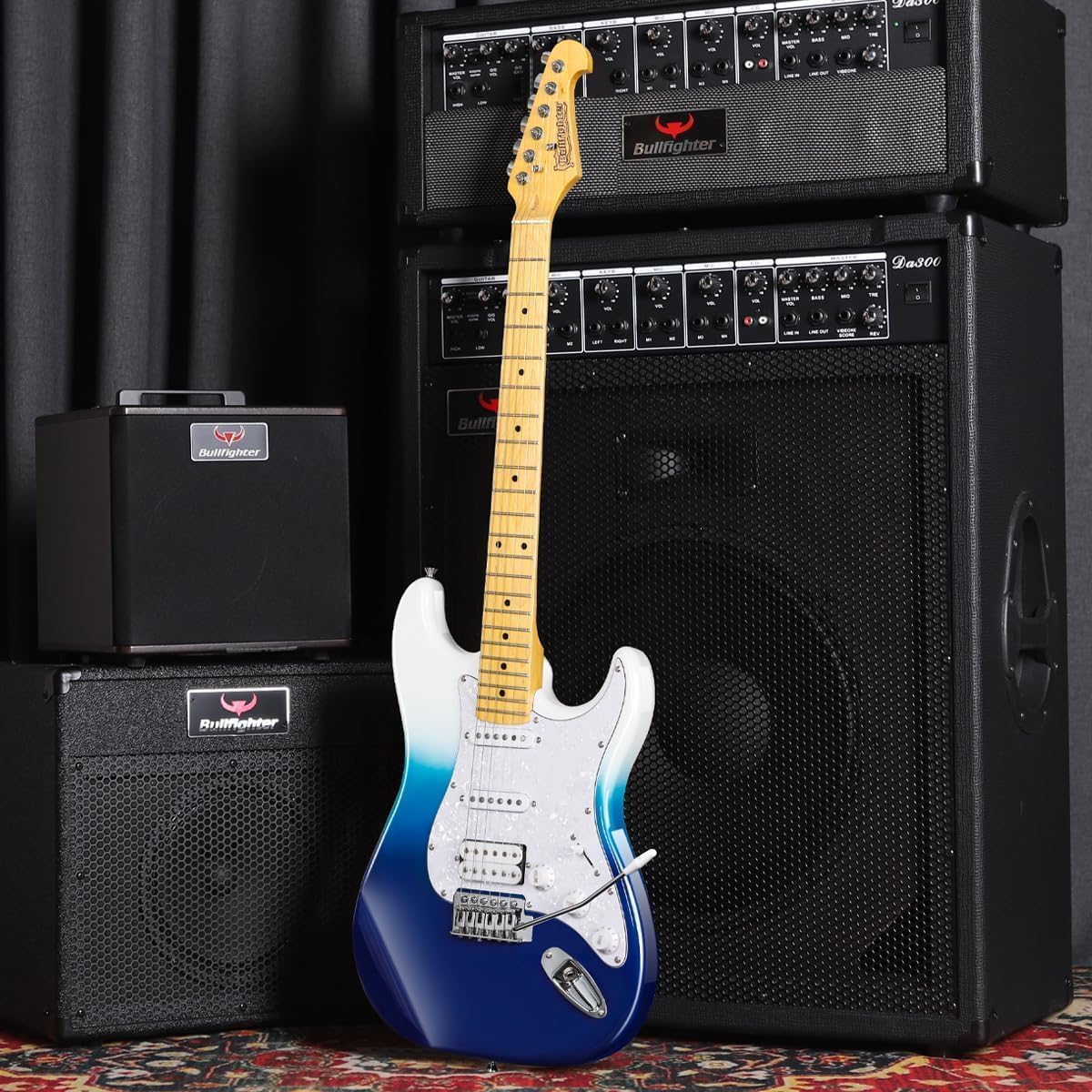 **39 Inch Full Size Solid Body Electric Guitar for Beginners - Bullfighter ST SSH Series with Beginner Kit (Gradient Blue) | Perfect for Rock, Blues & Practice Sessions**
