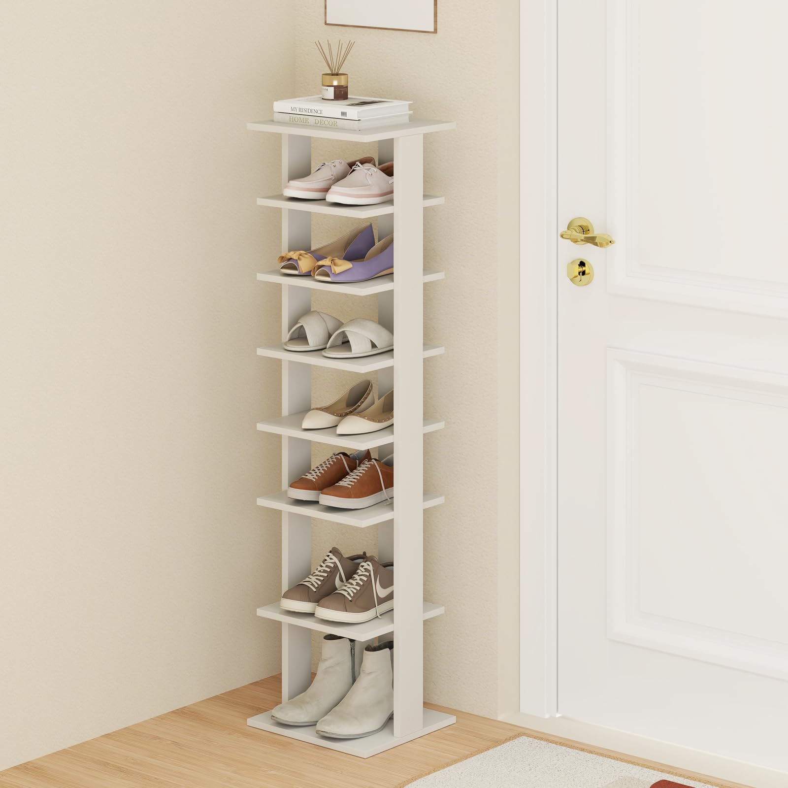 **Tangkula 8-Tier Vertical Shoe Rack – Space-Saving Corner Shoe Organizer for 7 Pairs, Narrow Shoe Storage for Entryway, Front Door, or Closet – Perfect for Small Spaces, Apartments & Home Organization**