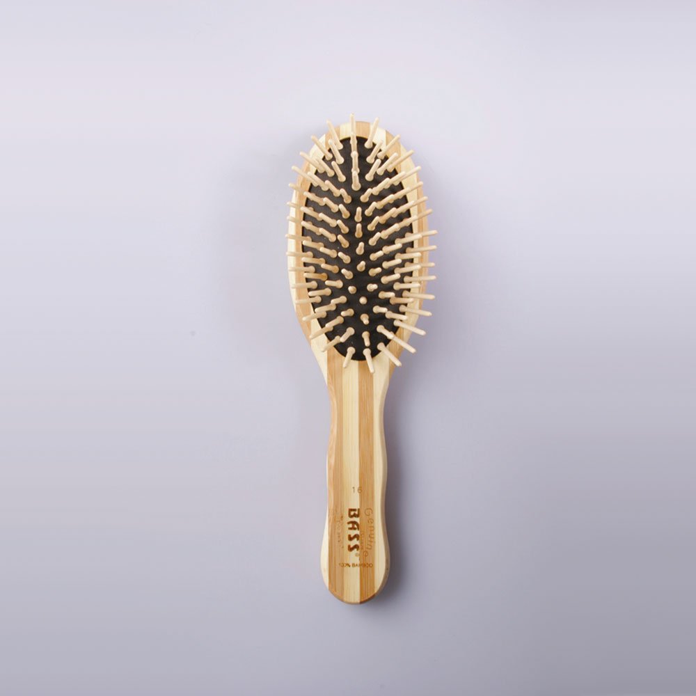 BASS Wood Pin Brush - Medium Oval Hair Detangling Brush for Smooth & Shiny Hair - Perfect for Wet, Dry, and Curly Hair Styling at Home or Salon