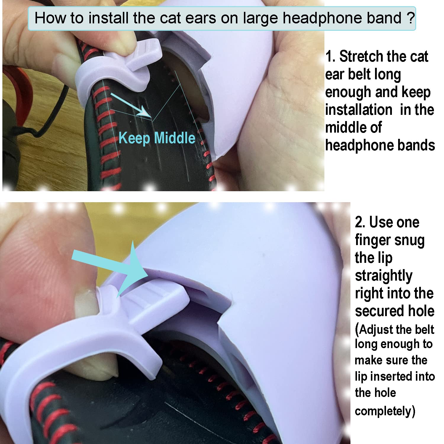 Adorable Pink Cat Ears Headphone Accessory - Universal Fit for HyperX Cloud/Cloud II/Cloud Flight & Gaming Headsets - Adjustable Kitty Ears for Live Streaming, Video Gaming & Cosplay (Black & Gray)