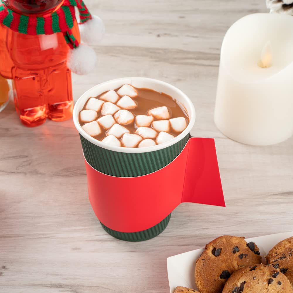 Restpresso Hot Coffee Sleeves with Handle - 1000 Disposable Cup Sleeves for 12, 16 & 20 oz Cups | Red Paper Cup Jackets for Coffee Shops, Cafes & Takeout (Cups Sold Separately) - Perfect for Baristas, Coffee Shops & Office Break Rooms