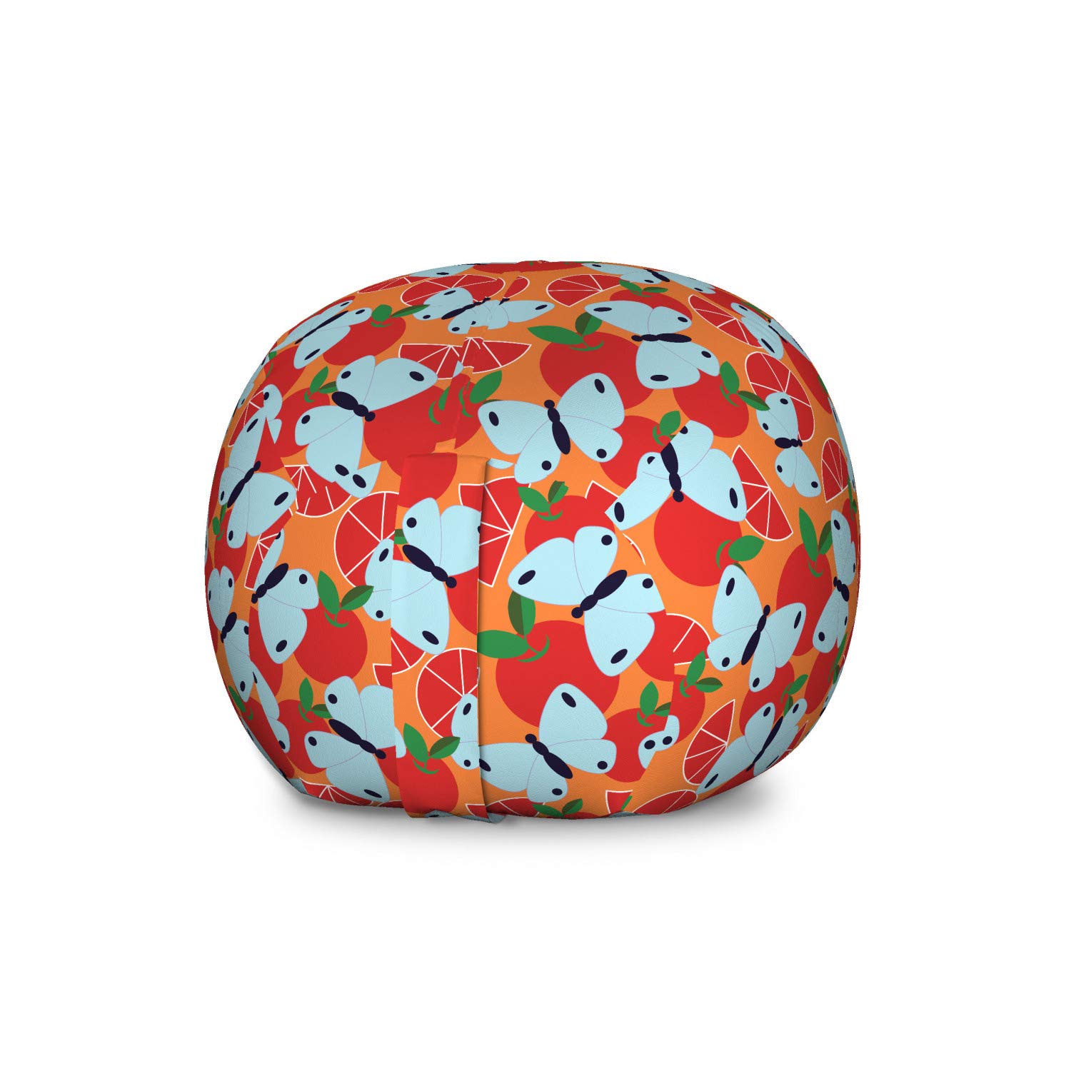 Ambesonne Tangerine Storage Toy Bag Chair - Large Washable Stuffed Animal Organizer with Abstract Citrus Fruit & Butterfly Pattern | Perfect for Kids' Room, Playroom & Nursery Organization