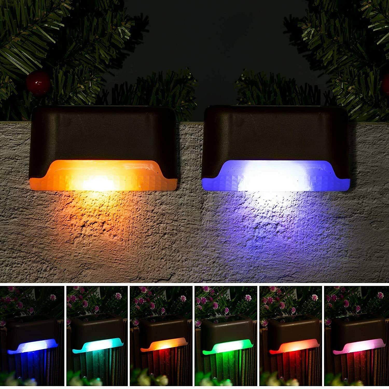 EROCK 8 Pack Solar Deck Lights Outdoor, Waterproof LED Solar Step Lights for Stairs, Patio, Yard, Pathway, Fence & Driveway - Brown Landscape Lighting for Night Safety & Ambience