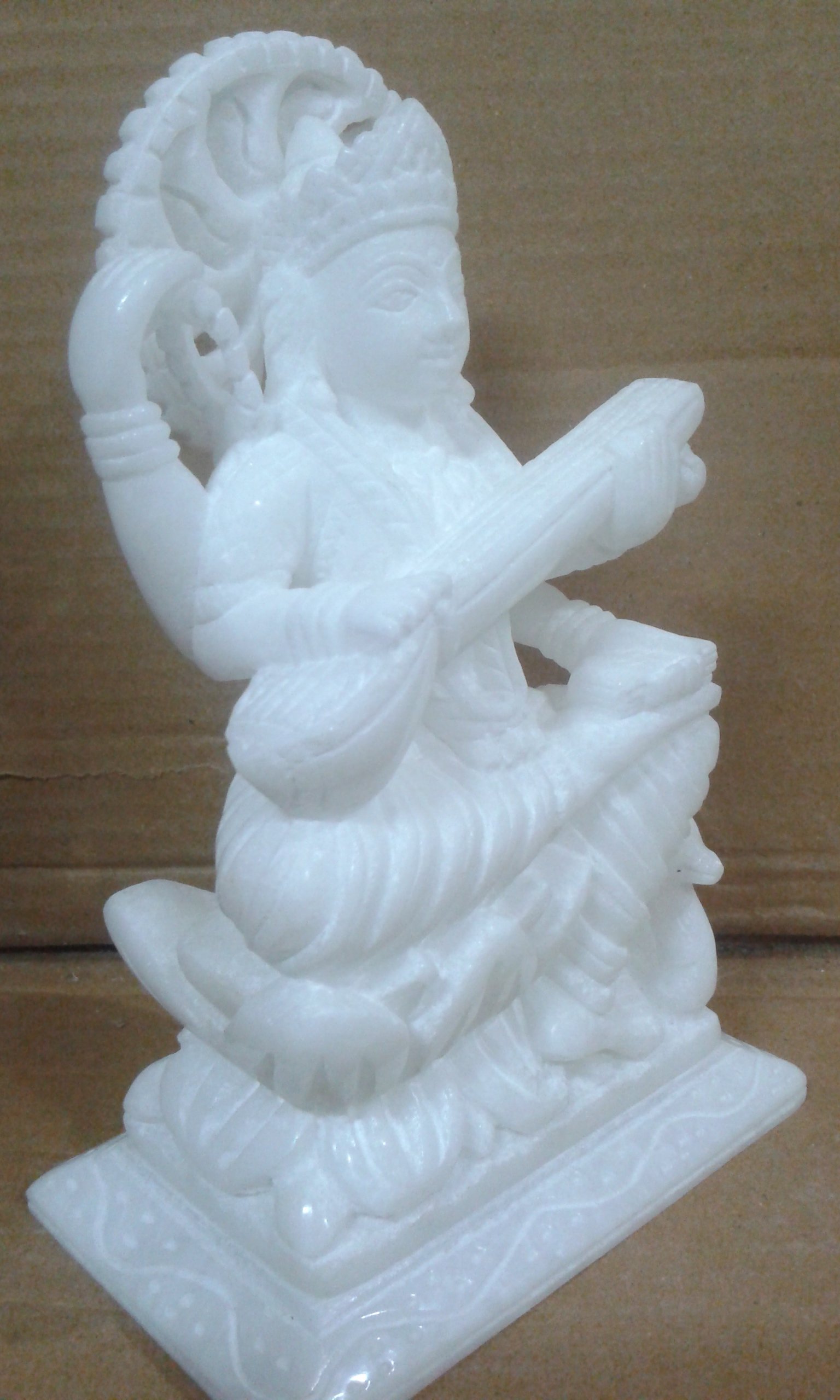 10-Inch White Marble Saraswati Statue - Handcrafted Goddess of Wisdom Sculpture for Home & Office Decor | Perfect Gift for Spiritual Spaces, Meditation Rooms & Vastu Compliant Interiors