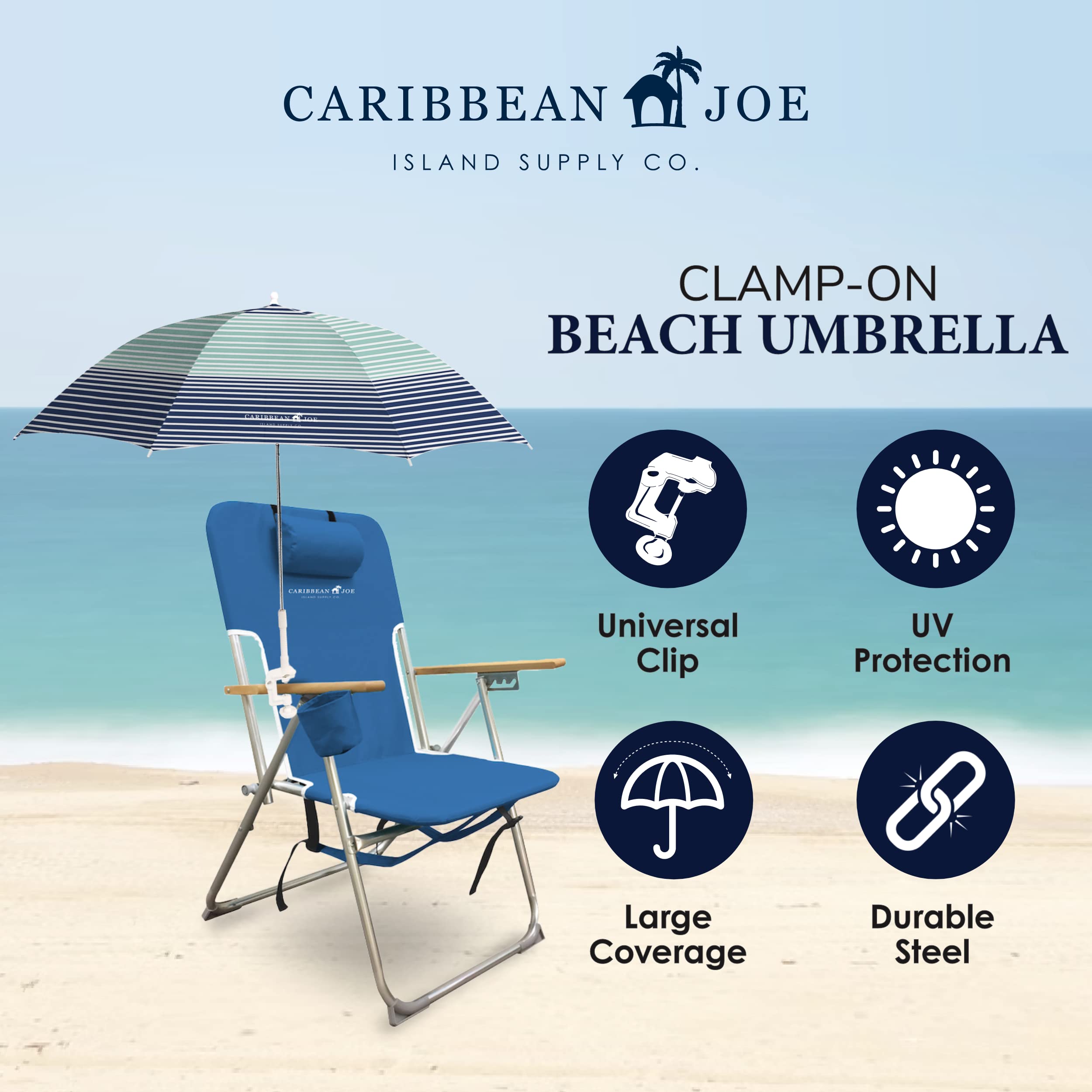 48 Inch Adjustable Universal Clamp-On Beach Umbrella with UV Protection - Perfect for Chairs, Loungers, and Outdoor Relaxation