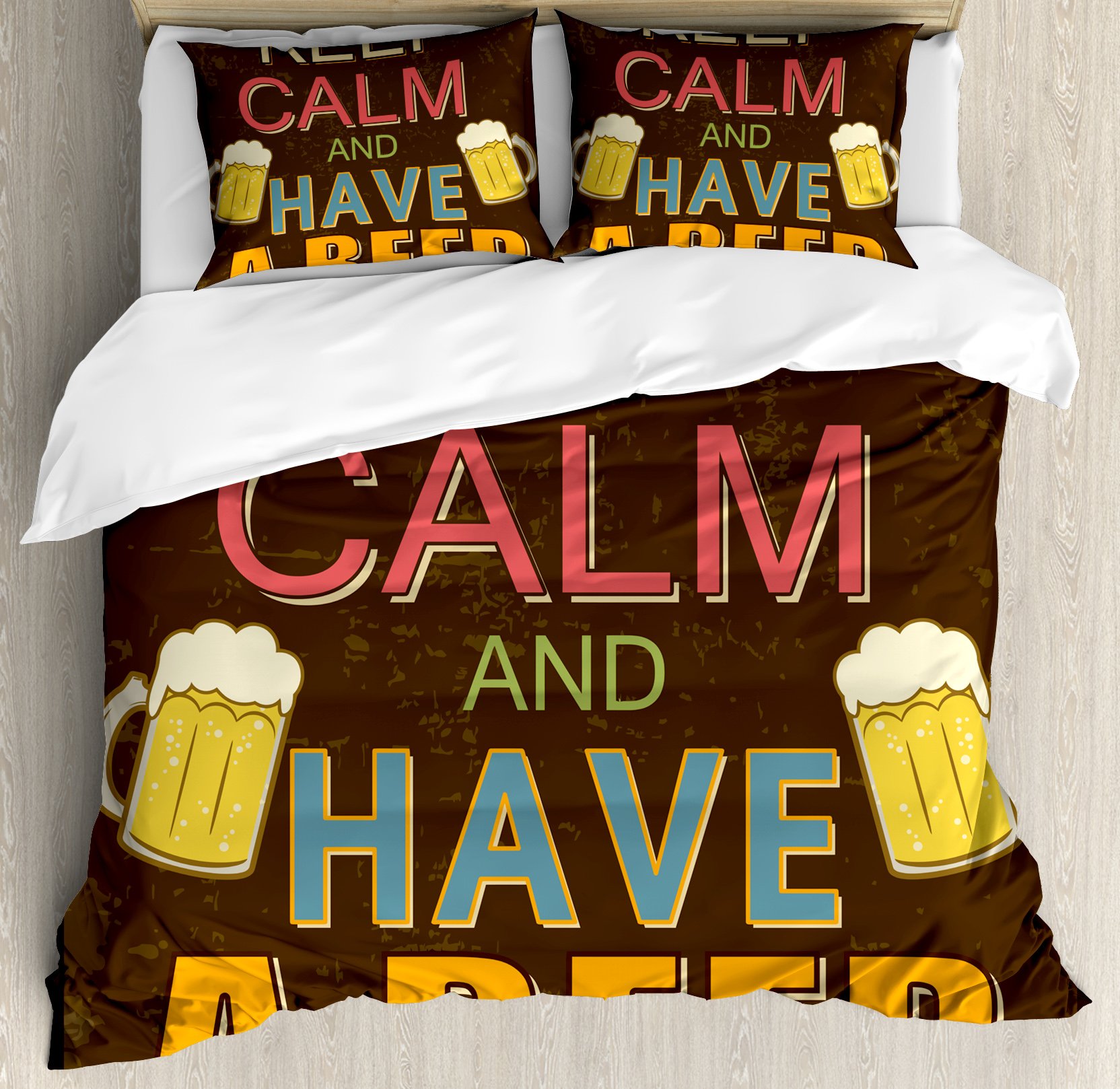 Ambesonne Vintage Beer Poster Duvet Cover Set - King Size 3-Piece Bedding with 2 Pillow Shams, Retro Pub Design with Foamy Glasses, Multicolor | Perfect for Beer Lovers' Bedroom Decor, Man Cave, or Bar Themed Guest Room