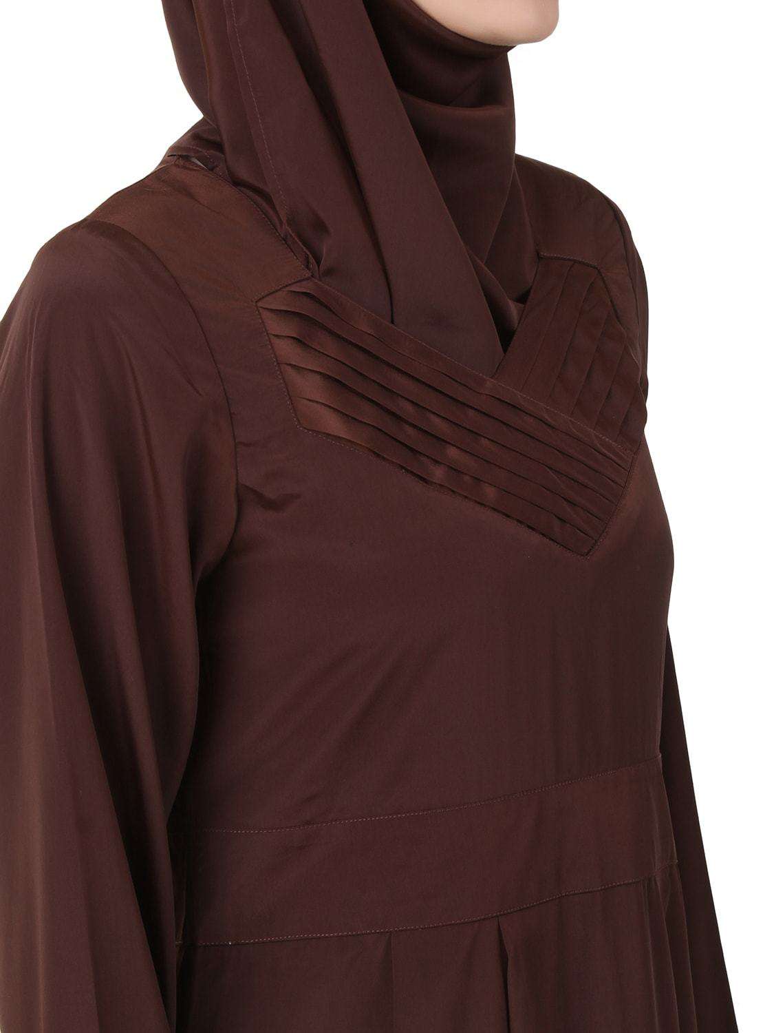 Elegant Layan Crepe Brown Abaya for Women - Modest Islamic Prayer Dress - Perfect for Mosque, Eid, and Special Occasions