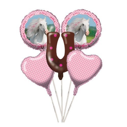 Heart My Horse Balloon Cluster (5 Pack) - Horse Themed Birthday Party Decorations, Baby Shower & Bridal Shower Balloons for Equestrian Lovers