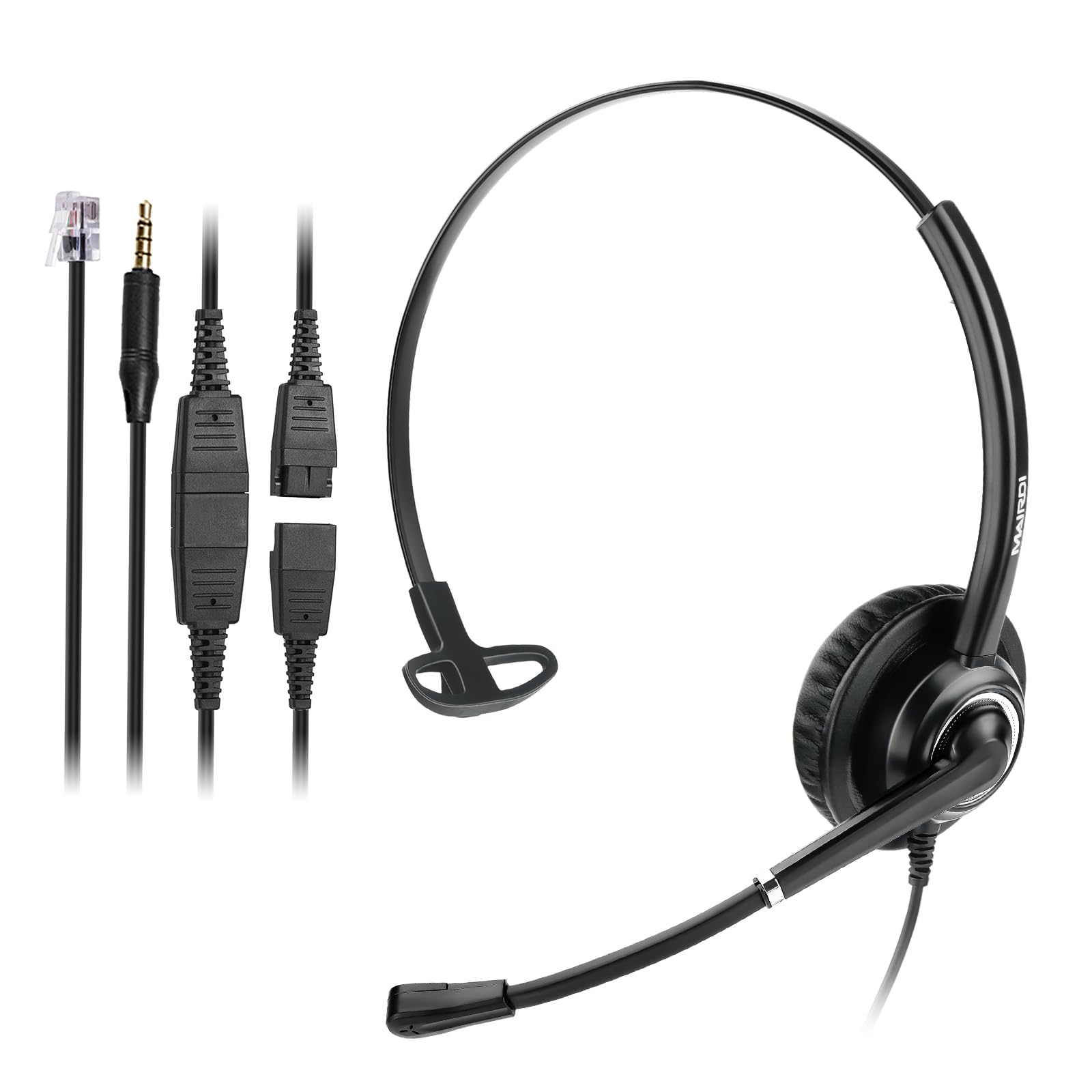 MAIRDI Telephone Headset with RJ9 Jack & 3.5mm Connector - Compatible with Landline Desk Phones, Cell Phones, PC, Laptop - Office Headset with Noise-Canceling Microphone for Call Center & Business Use - Works with Cisco Phones 7941, 7965, 6941, 7861, 8811 - Ideal for Remote Work, Customer Service & Teleconferencing
