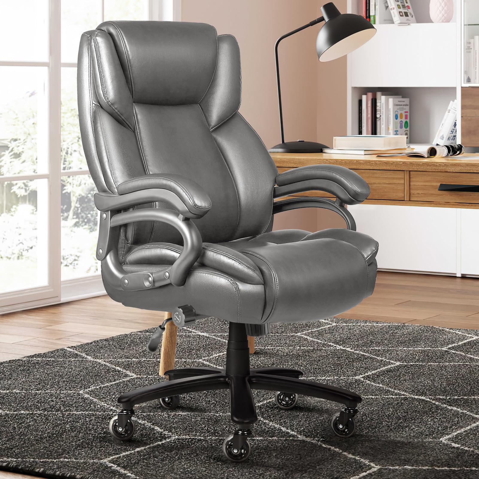 VITESSE 500lbs Heavy Duty Ergonomic Office Chair for Big & Tall - High Back Executive Chair with Lumbar Support for Back Pain Relief, Quiet Rubber Wheels (Grey) - Perfect for Long Work Hours & Home Office