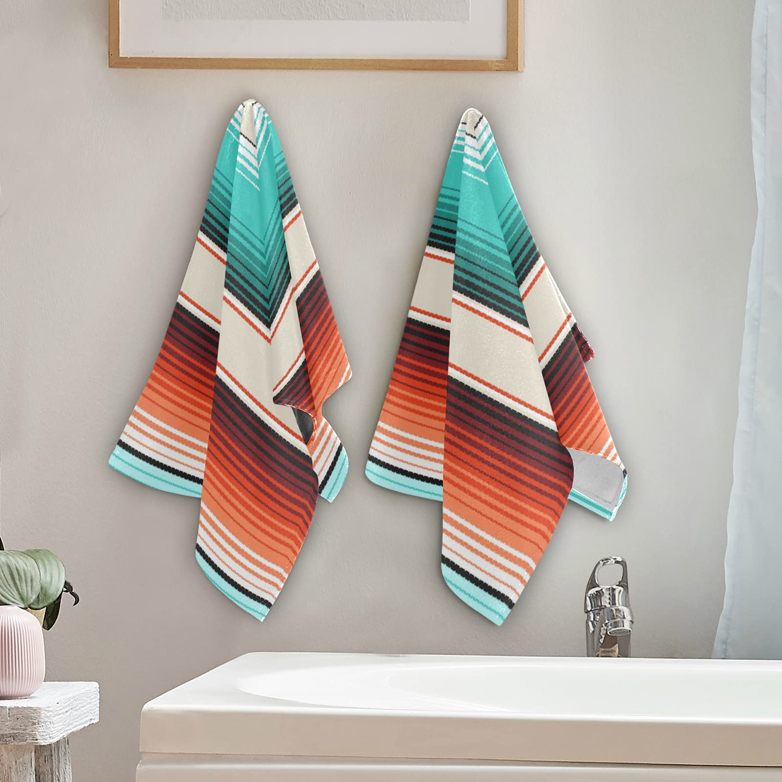 Premium Xigua 2-Piece Bath Towel Set - Soft, Absorbent Face & Hand Towels for Bathroom, Gym, Travel - Mexican Serape Striped Design for Home & Shower Use