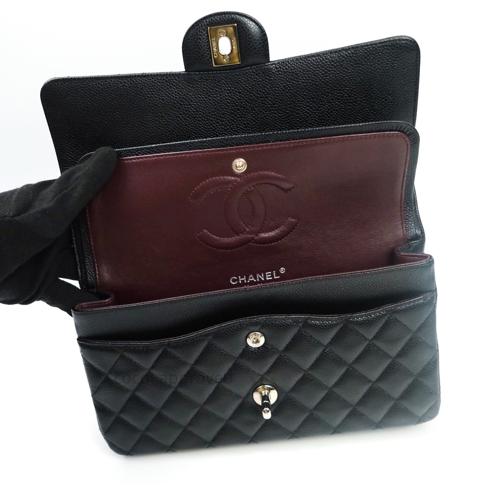 Chanel Classic Double Flap M/L Black Caviar Leather Bag with Silver Hardware - Luxury Handbag for Women, Perfect for Work, Evening & Special Occasions