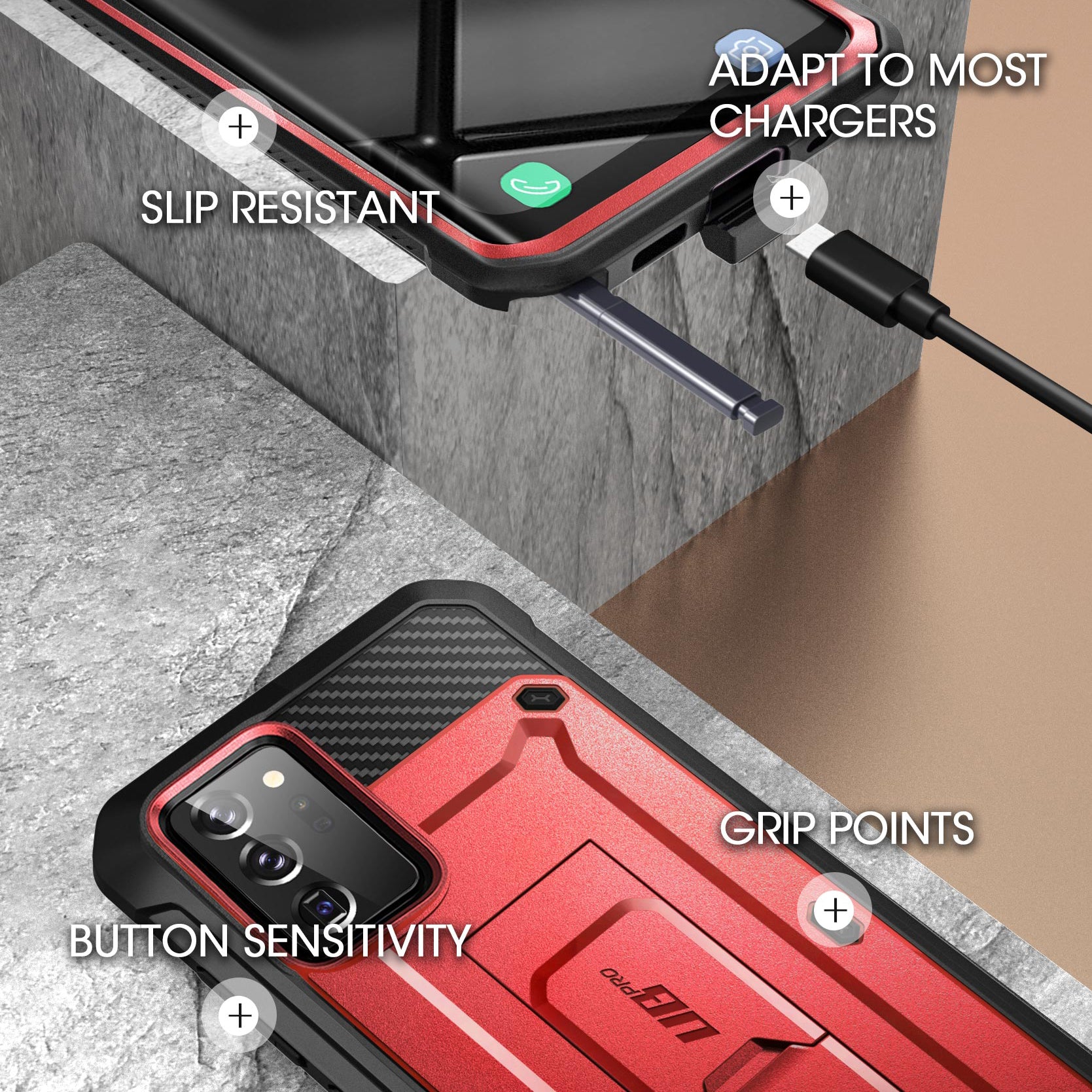 Galaxy Note20 Ultra Unicorn Beetle PRO Rugged Holster Case - Heavy Duty Protection with Kickstand (Metallic Red) | Shockproof & Military Grade Drop Tested | Perfect for Outdoor, Construction & Active Lifestyle Use