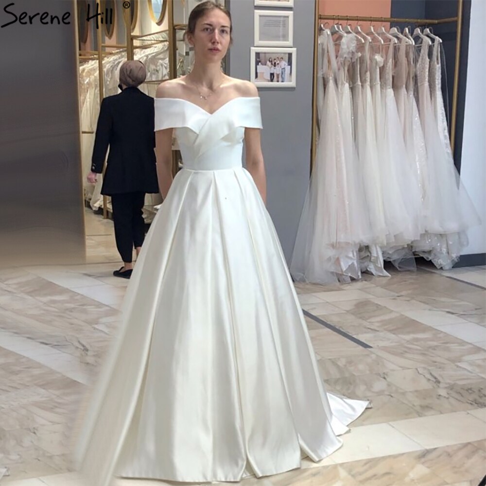 Serene Hill Satin Ivory A-Line Wedding Dress 2025 | Sweetheart Neckline Simple Sexy Bridal Gown HA2509 | Custom Made for Beach, Church & Outdoor Weddings