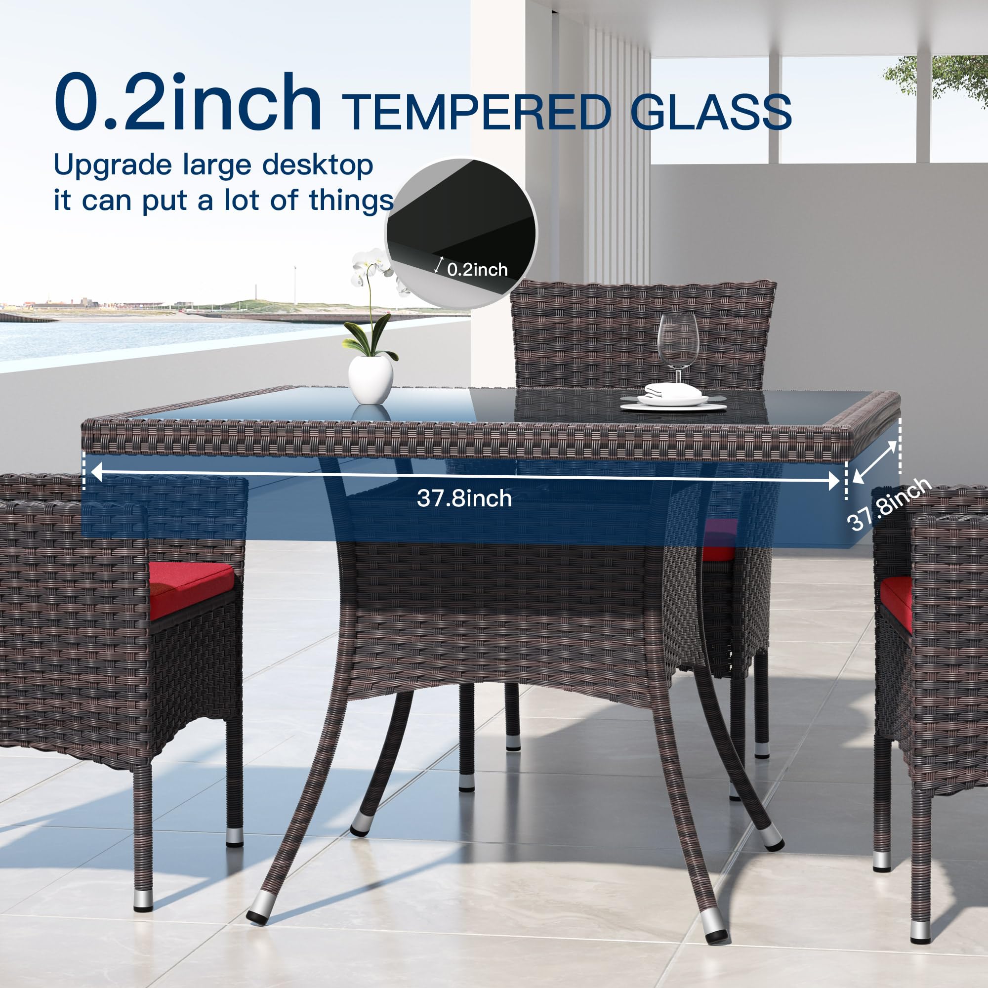Premium 15-Piece Outdoor Dining Set - Rattan Patio Furniture with Square Glass Table & 12 Cushioned Chairs - Perfect for Backyard, Garden, Poolside & Outdoor Entertaining