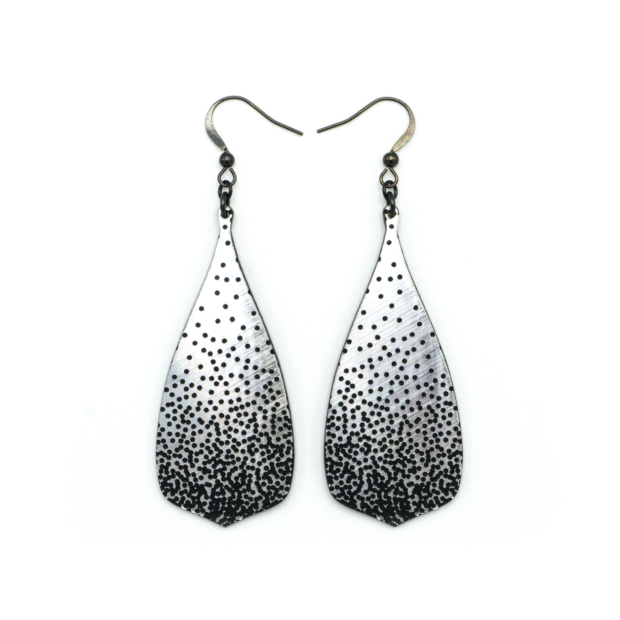 Sparkling Gradient Flared Bevel Drop Acrylic Earrings in Brushed Silver & Black - Perfect for Parties, Weddings, and Everyday Elegance