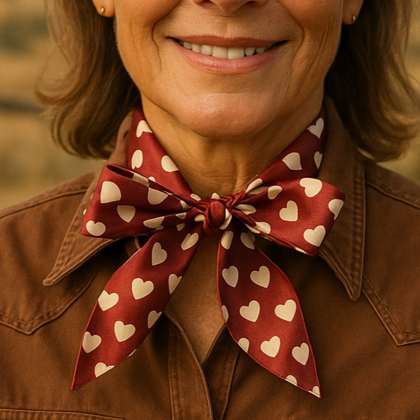Burgundy & Cream Western Skinny Mini Wild Rag Scarf - Cowgirl Necktie for Women | Western Fashion Accessory | Perfect for Rodeo, Horse Riding & Country Outfits #TW334