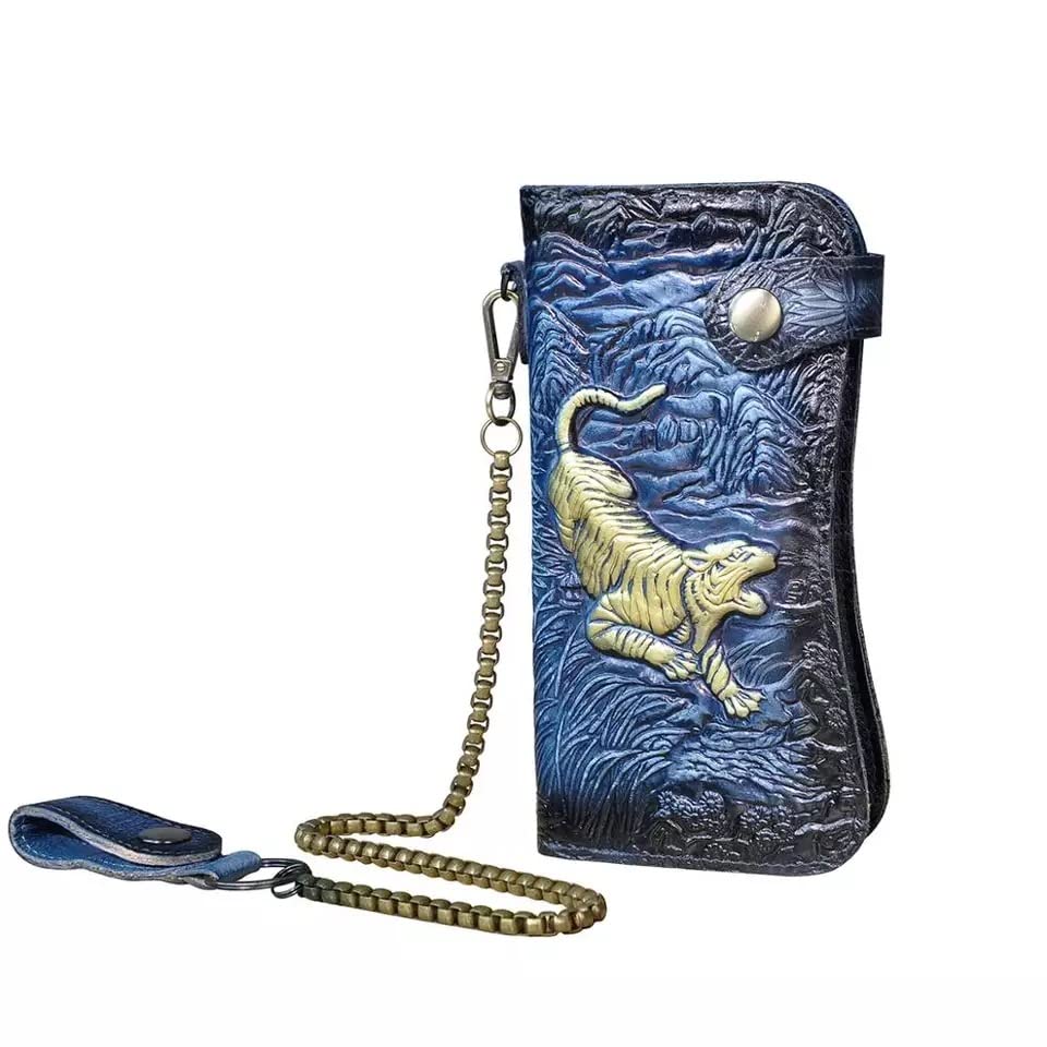 **Men's 3D Genuine Leather Biker Wallet - Handmade Carved Airbrush Art Custom Personalized Long Wallet for Everyday Use & Gifts**
