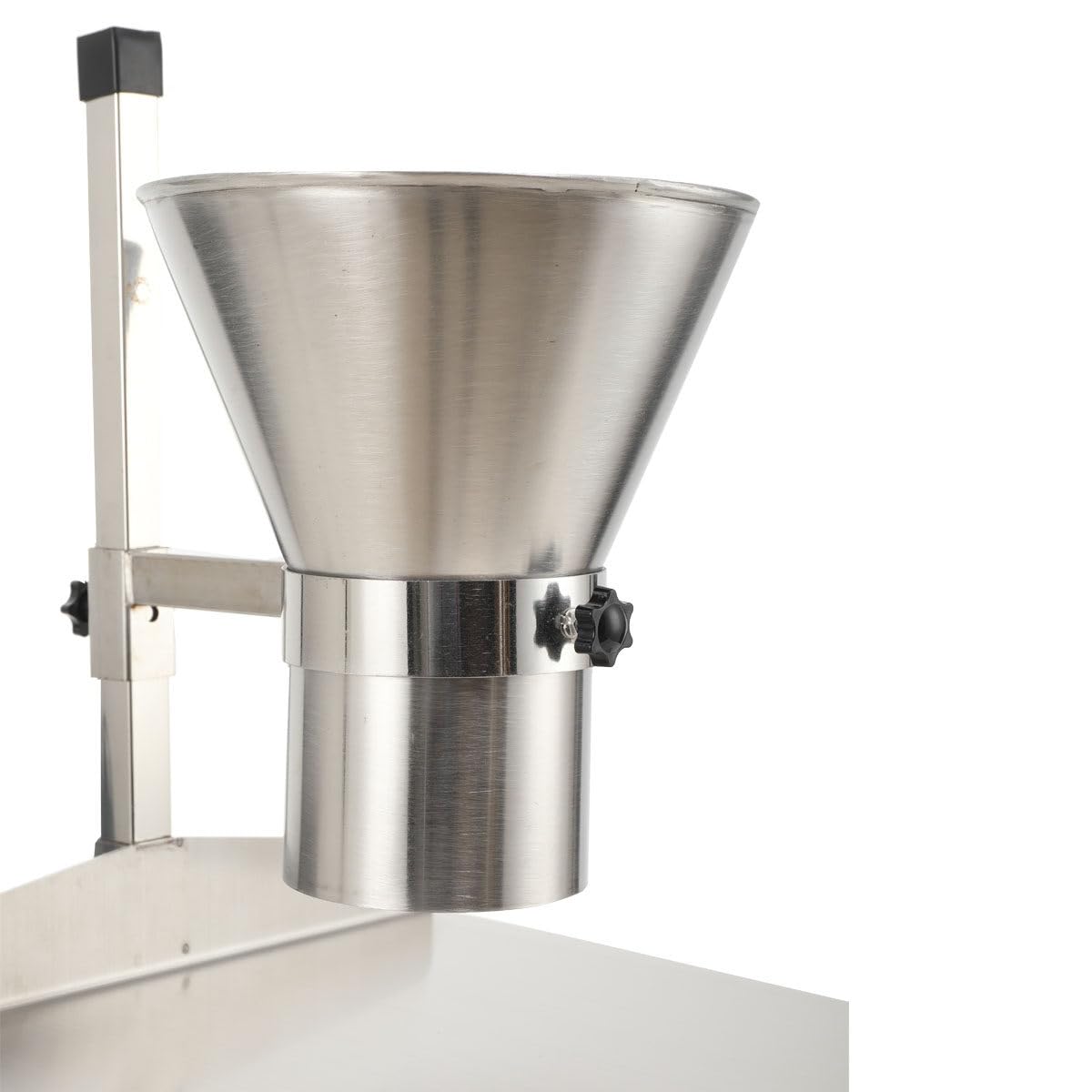 4in Stainless Steel Food Grade Feeding Hopper with Support Stand - Manual Filling Packaging Funnel for Powder, Paste & Liquid Granules | Durable Kitchen & Commercial Use for Baking, Candy Making & Bulk Food Packaging