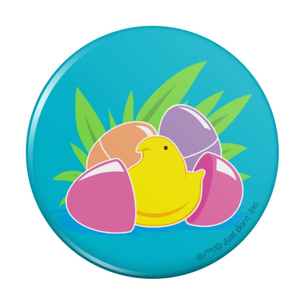 Peeps Hatching from Plastic Easter Egg Pinback Button - Fun Easter Party Favors, Gifts & Collectibles for Easter Celebrations, Egg Hunts & Spring Decorations