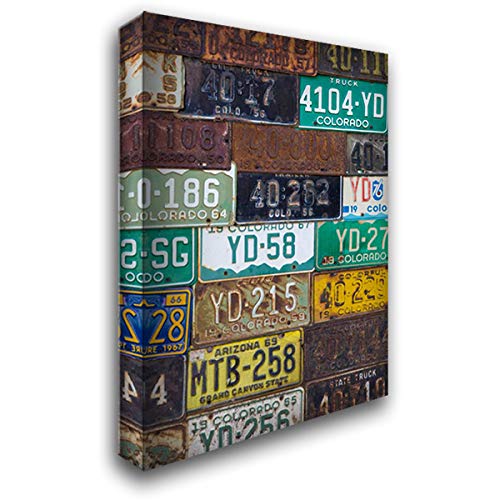 License Plates I - 27x40 Large Gallery Wrapped Stretched Canvas Art by Kathy Mahan | Modern Wall Decor for Living Room, Bedroom & Office