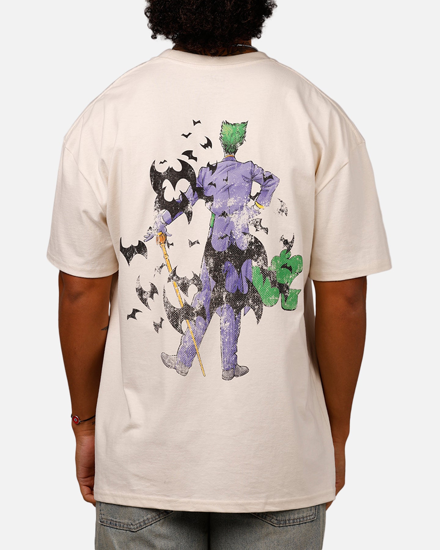 American Thrift DC Comics Batman The Joker Cane Graphic Heavy Cotton T-Shirt in Off White - Perfect for Cosplay, Comic Con & Superhero Fans