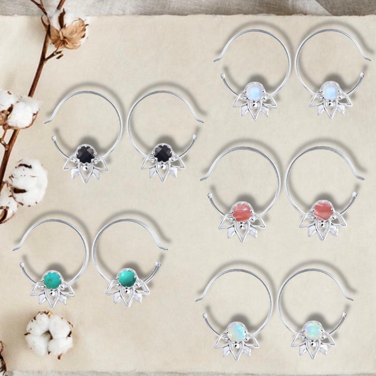 Laihas Black Onyx Hoop Earrings for Women - Sterling Silver Inflorescence Design Dangle Earrings - Perfect for Parties, Weddings & Evening Events